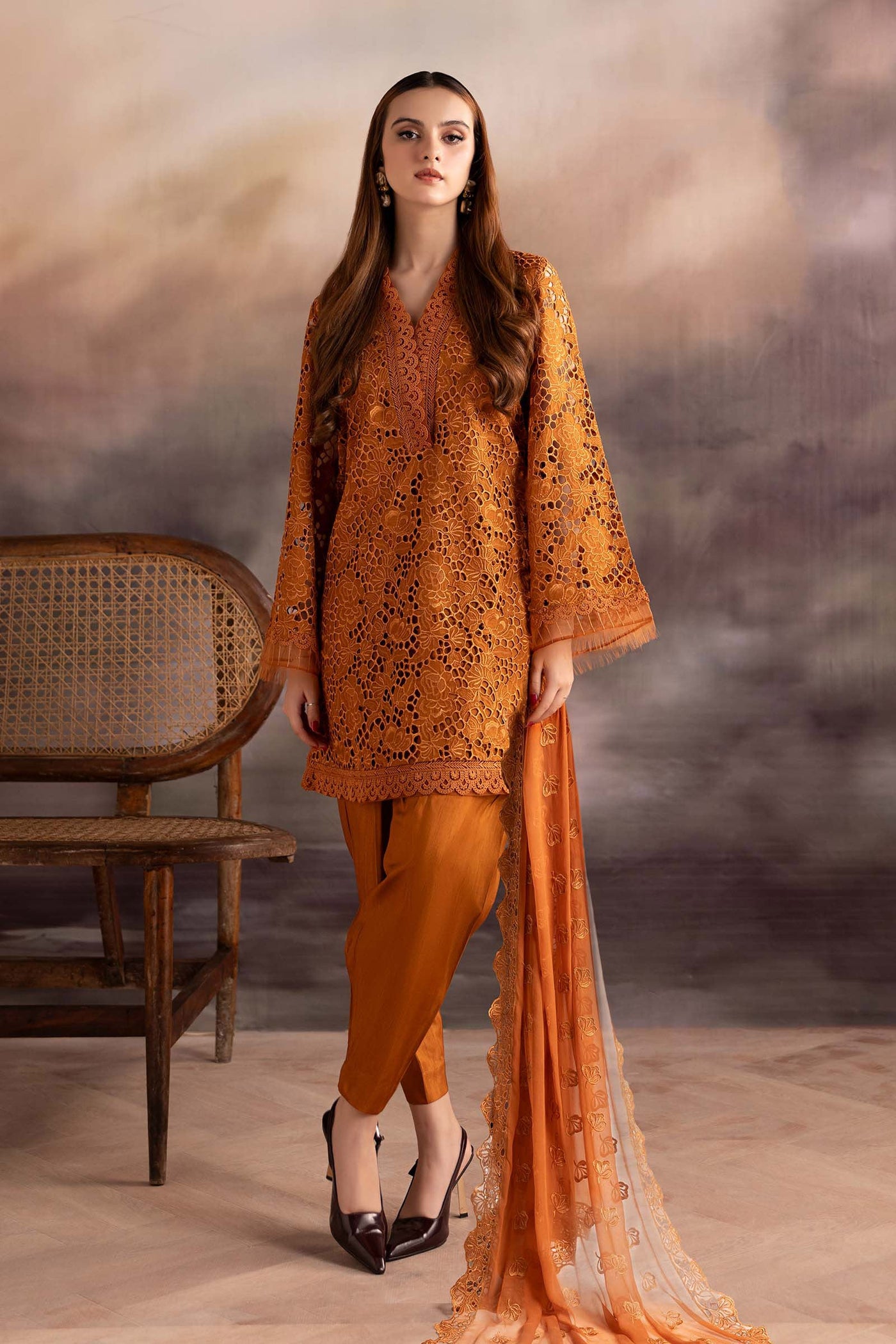 3 Piece Embroidered Tissue Silk Suit