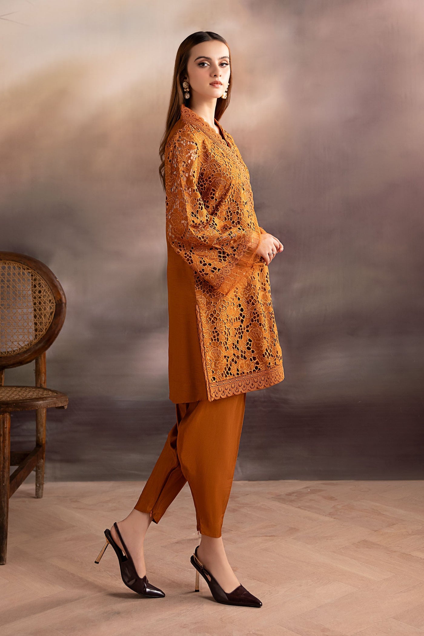 3 Piece Embroidered Tissue Silk Suit