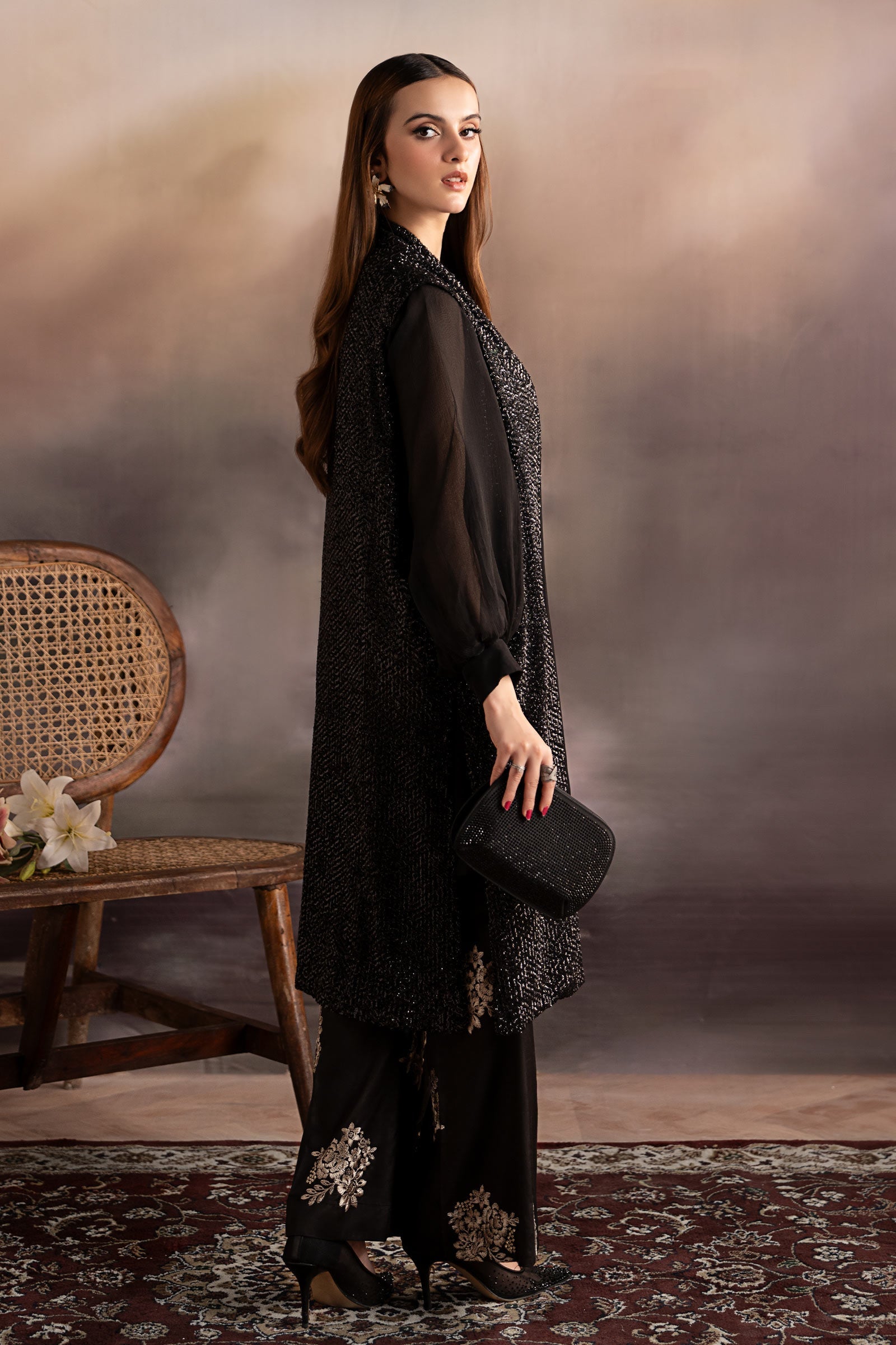 3 Piece Embroidered Raw Silk Suit