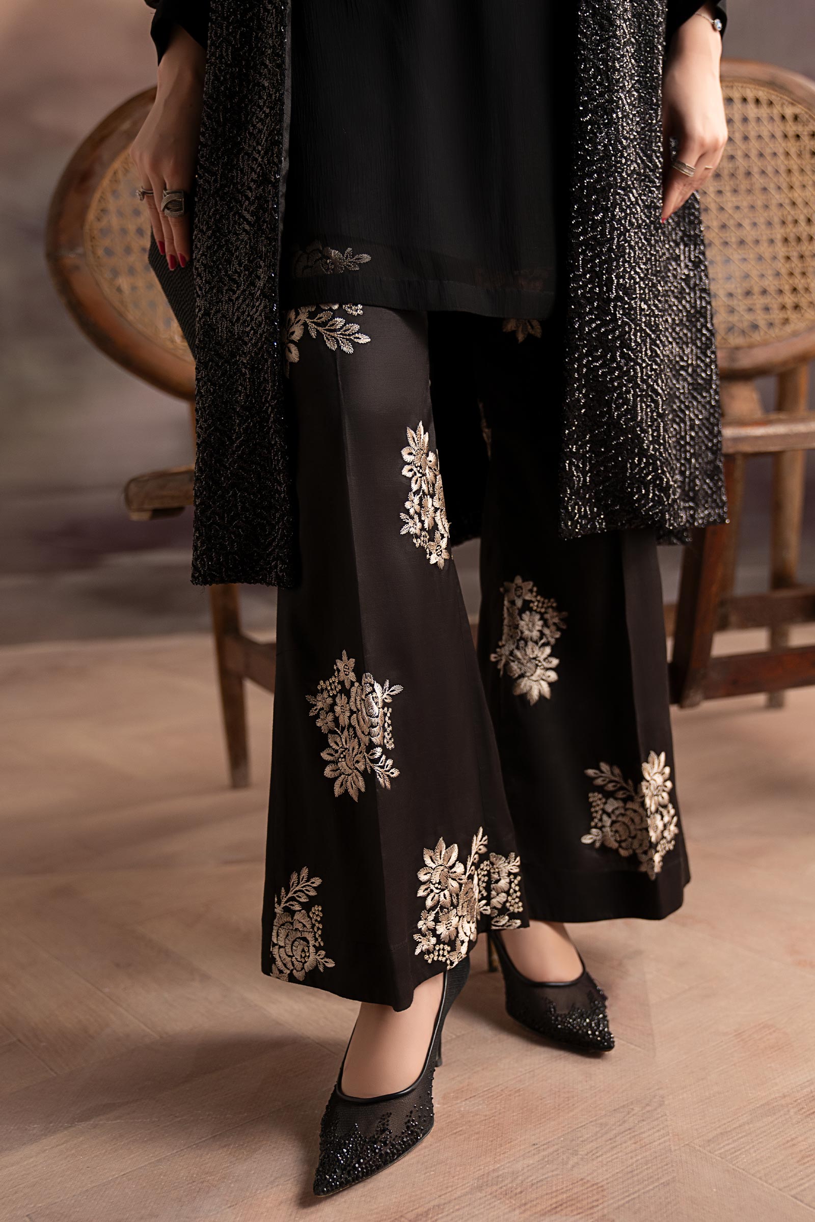 3 Piece Embroidered Raw Silk Suit