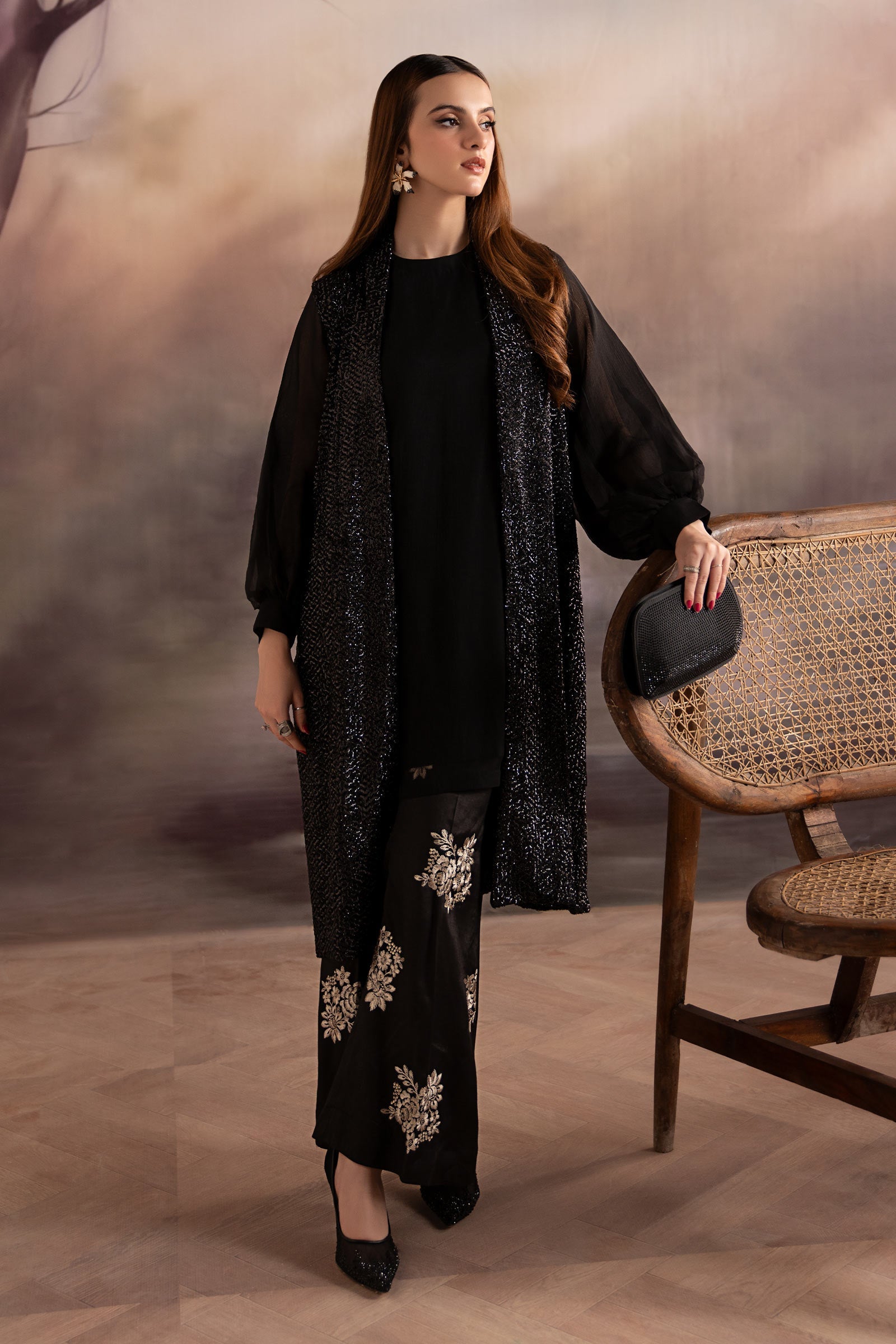 3 Piece Embroidered Raw Silk Suit
