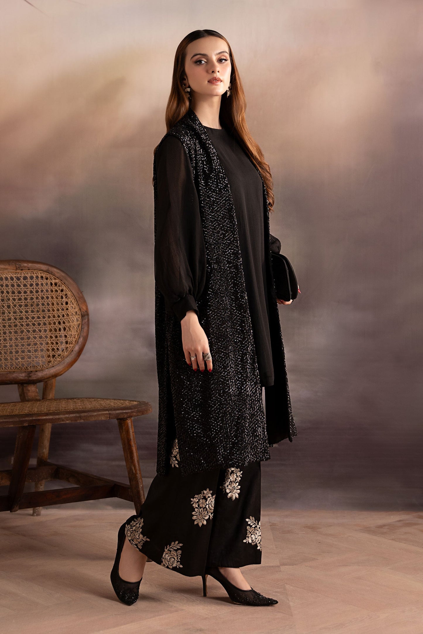 3 Piece Embroidered Raw Silk Suit