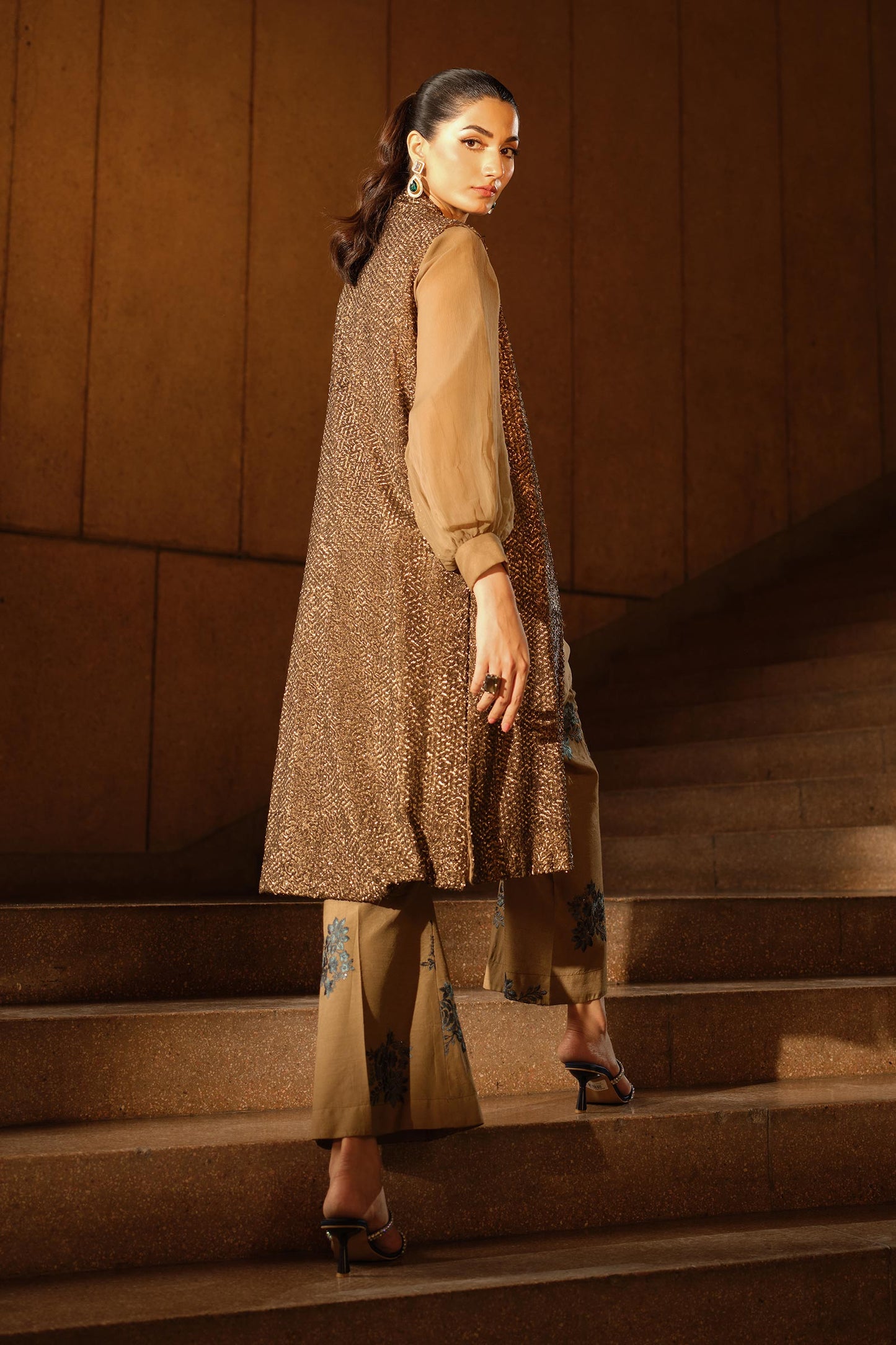 3 Piece Embroidered Raw Silk Suit