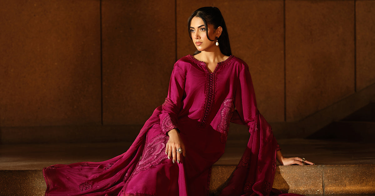 3 Piece Embroidered Tissue Silk Suit