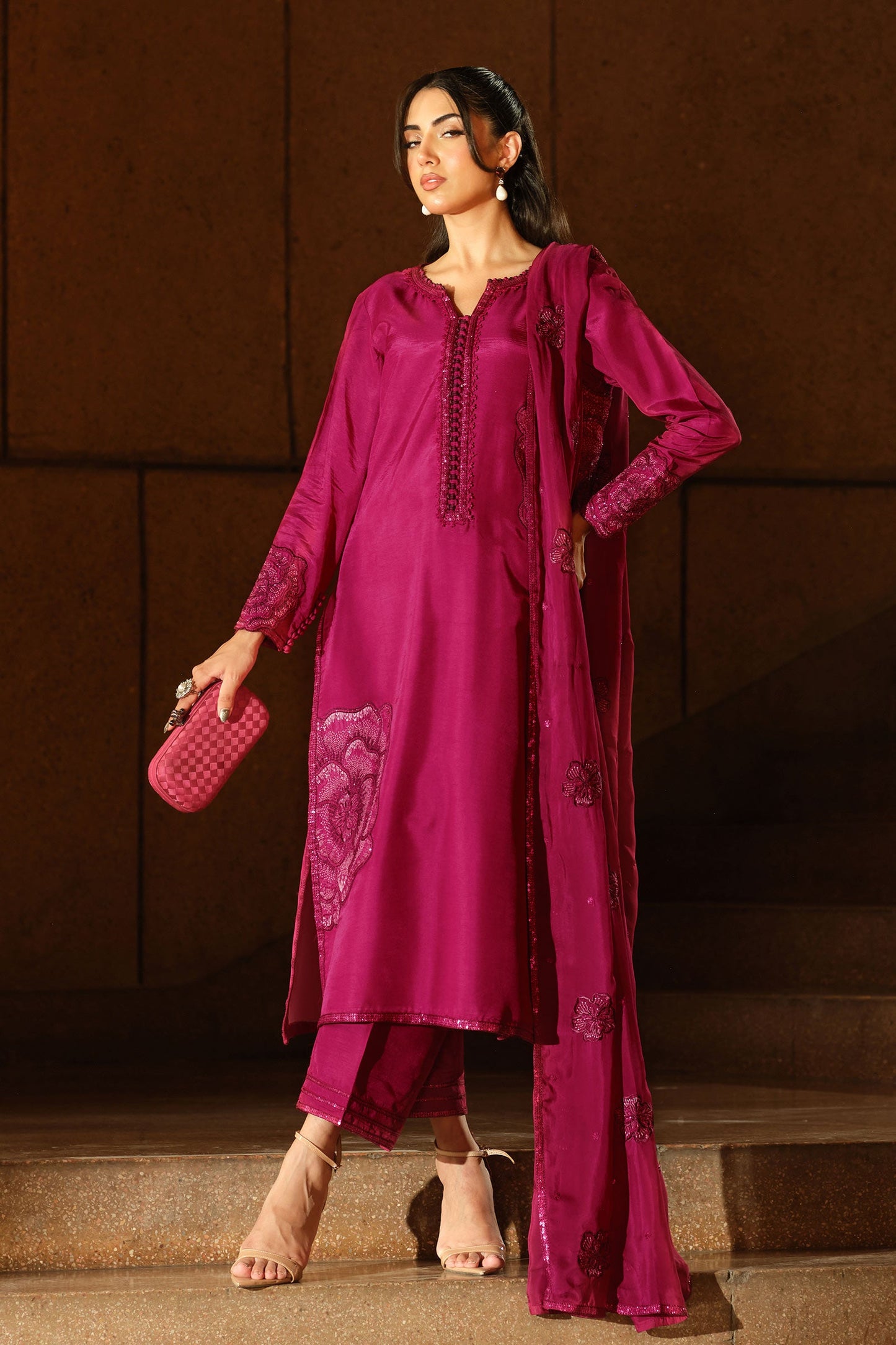 3 Piece Embroidered Tissue Silk Suit
