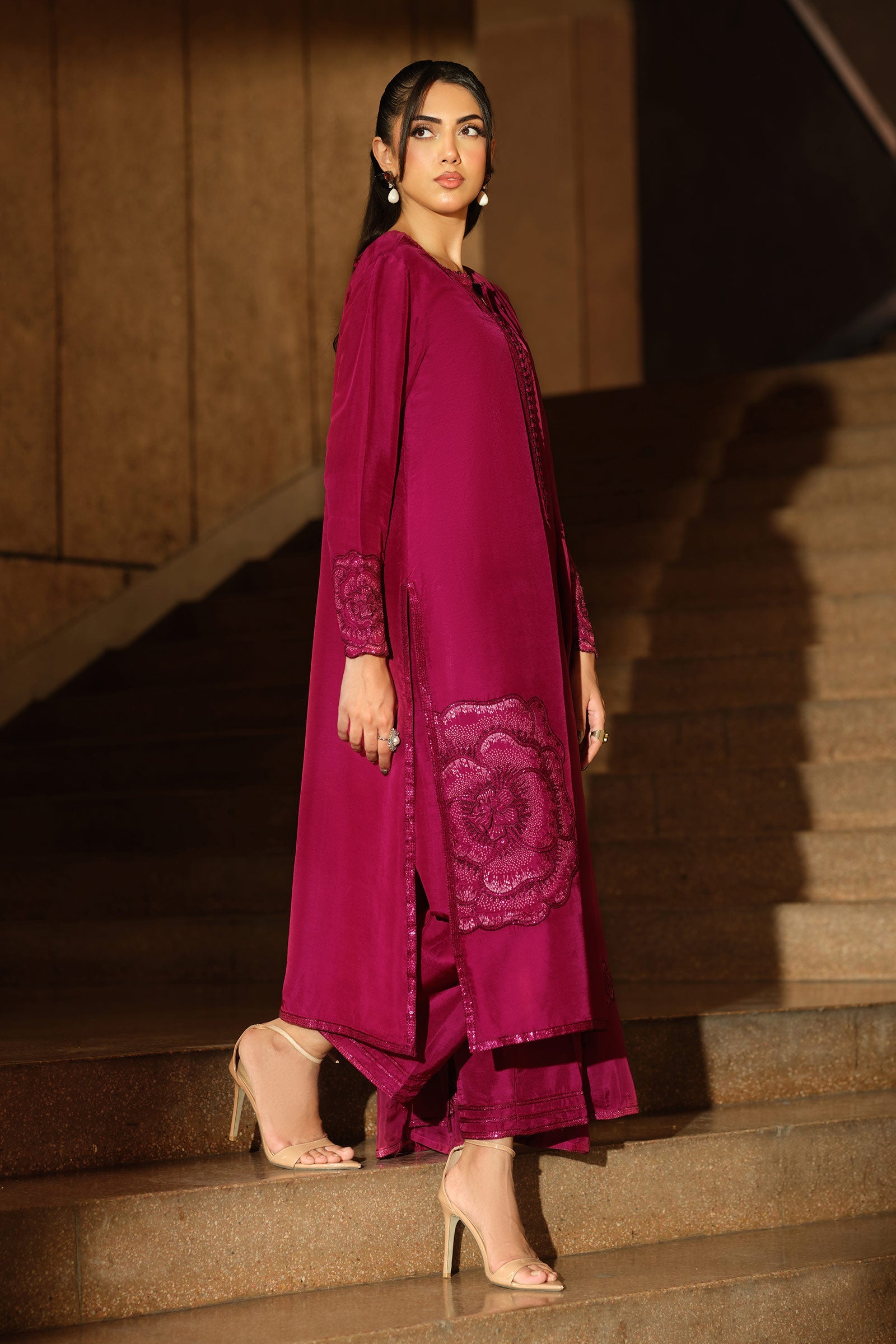3 Piece Embroidered Tissue Silk Suit