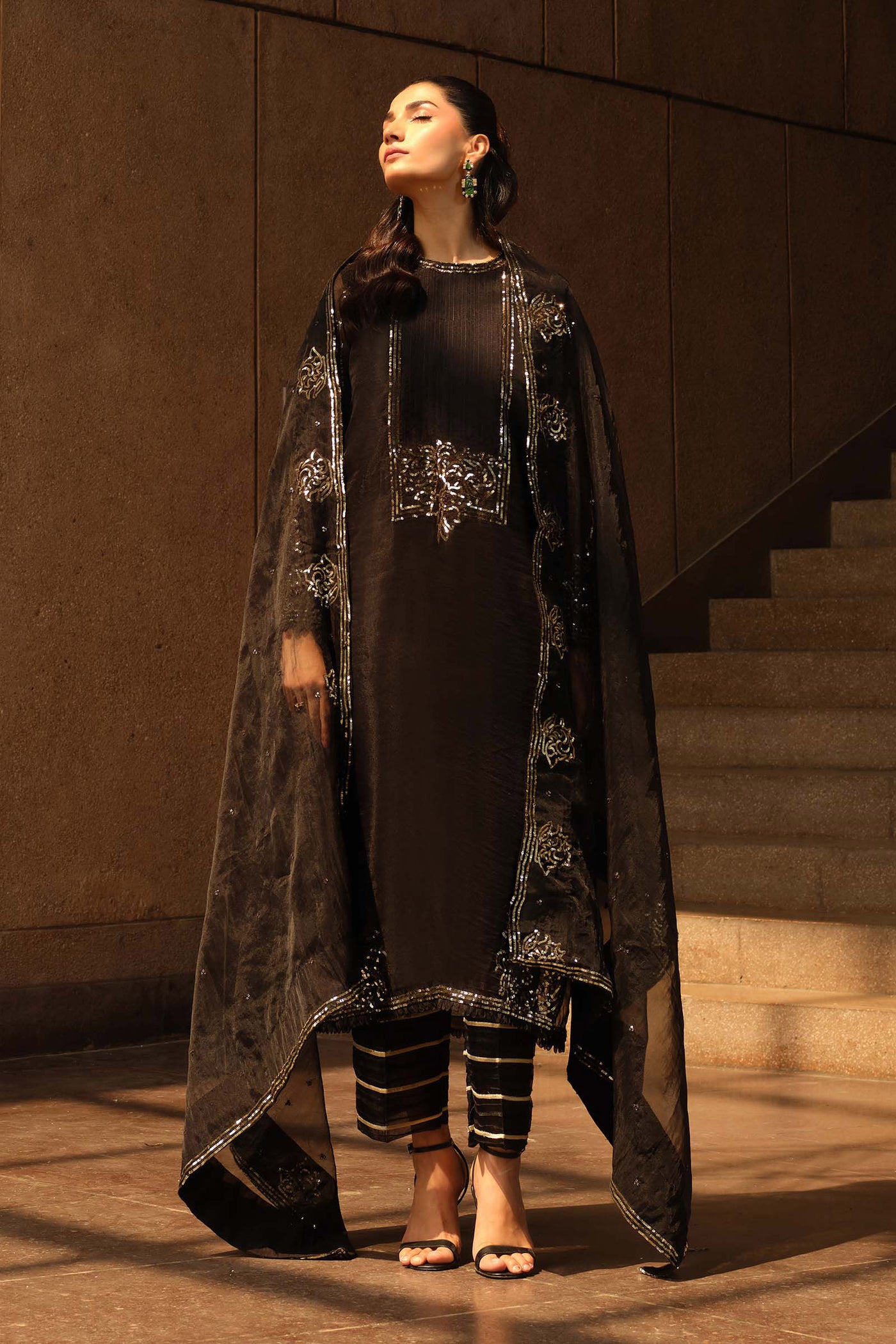 3 Piece Embroidered Organza Suit