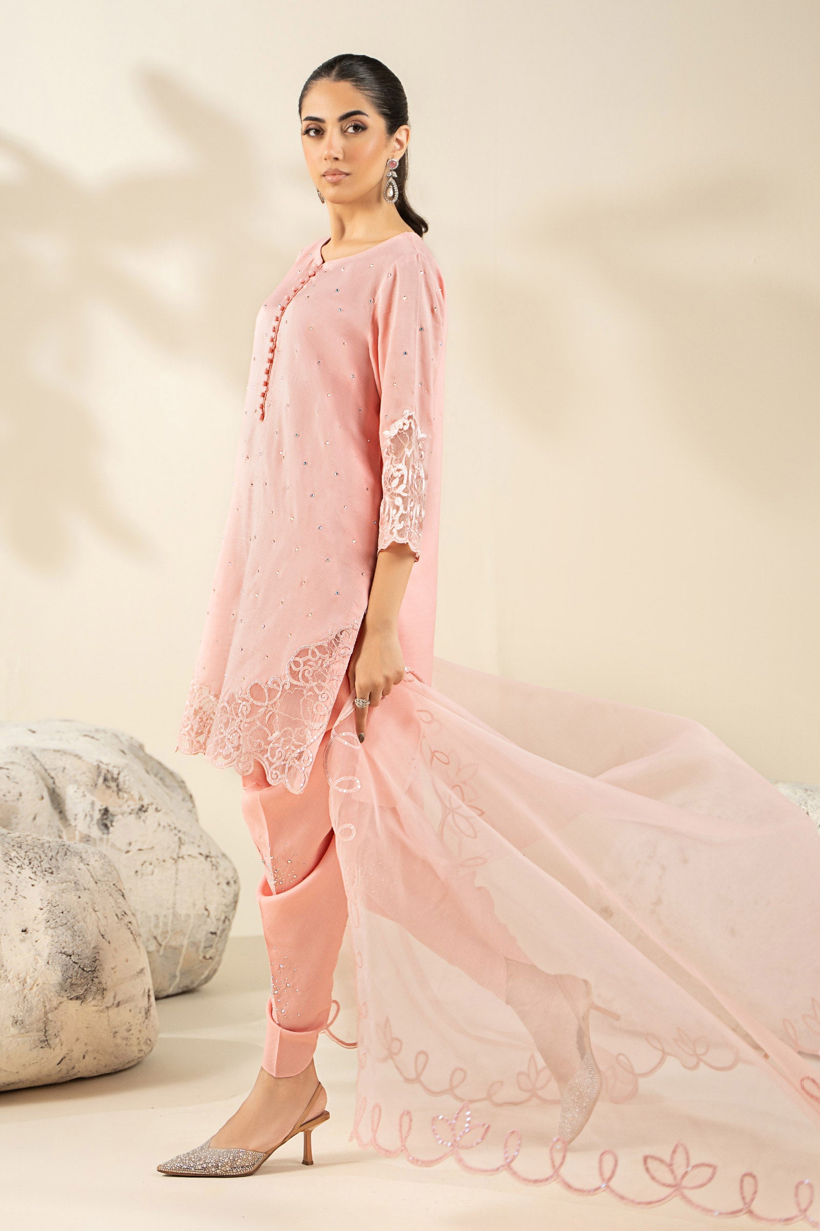 3 Piece Embroidered Raw Silk Suit