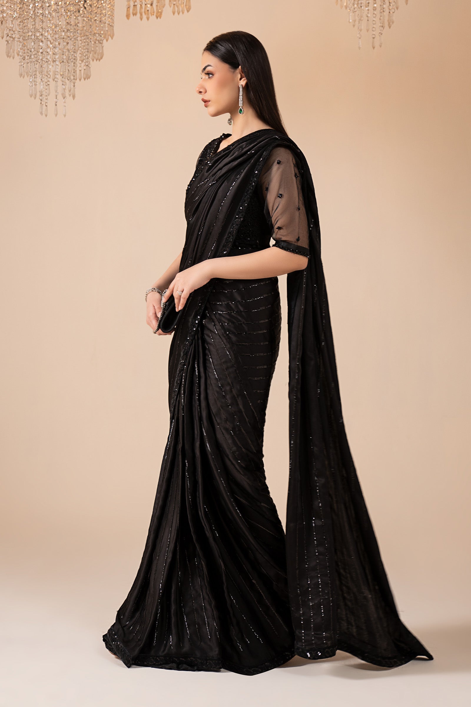 Embroidered Charmeuse Silk Saree