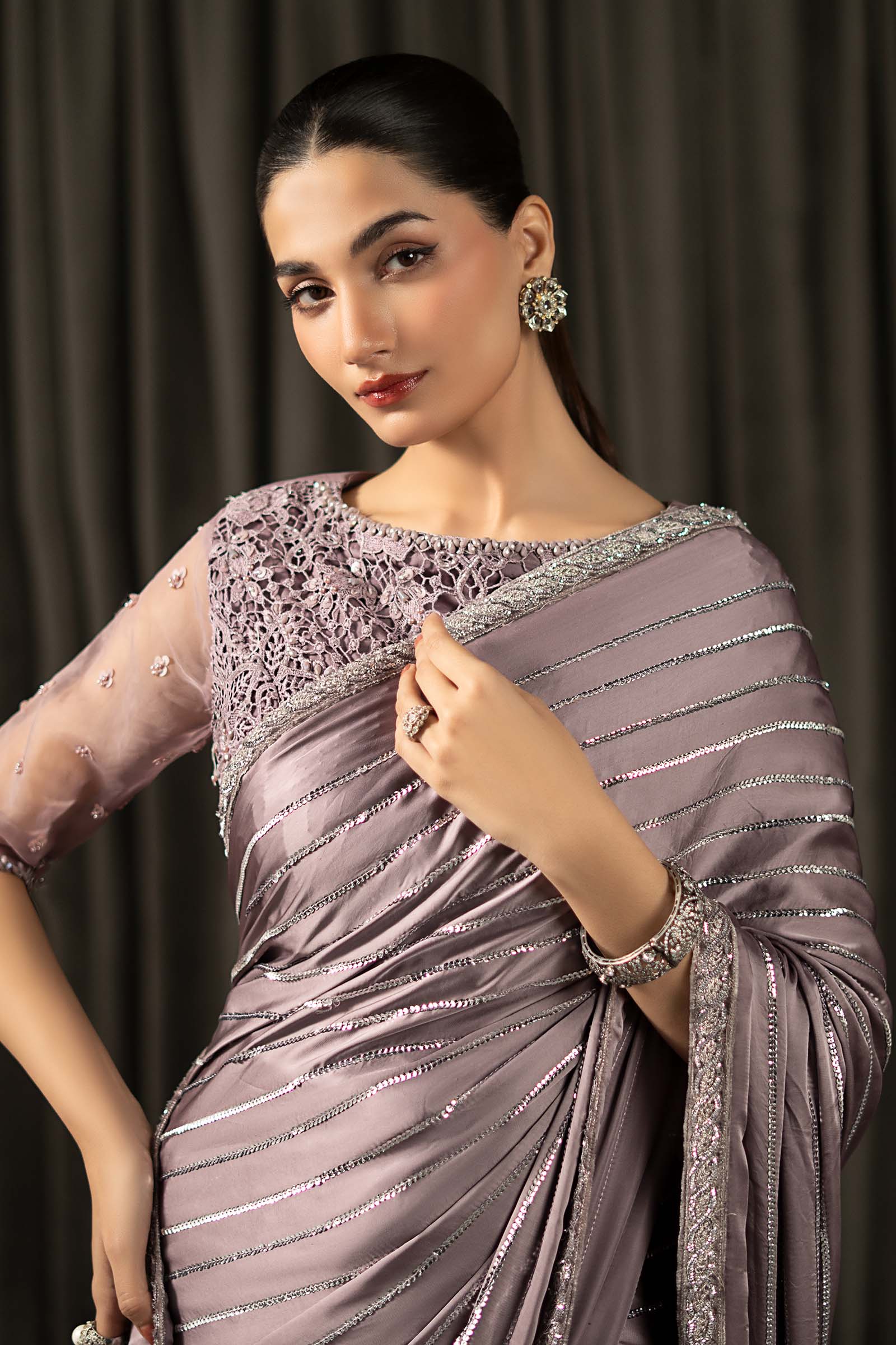 Embroidered Charmeuse Silk Saree