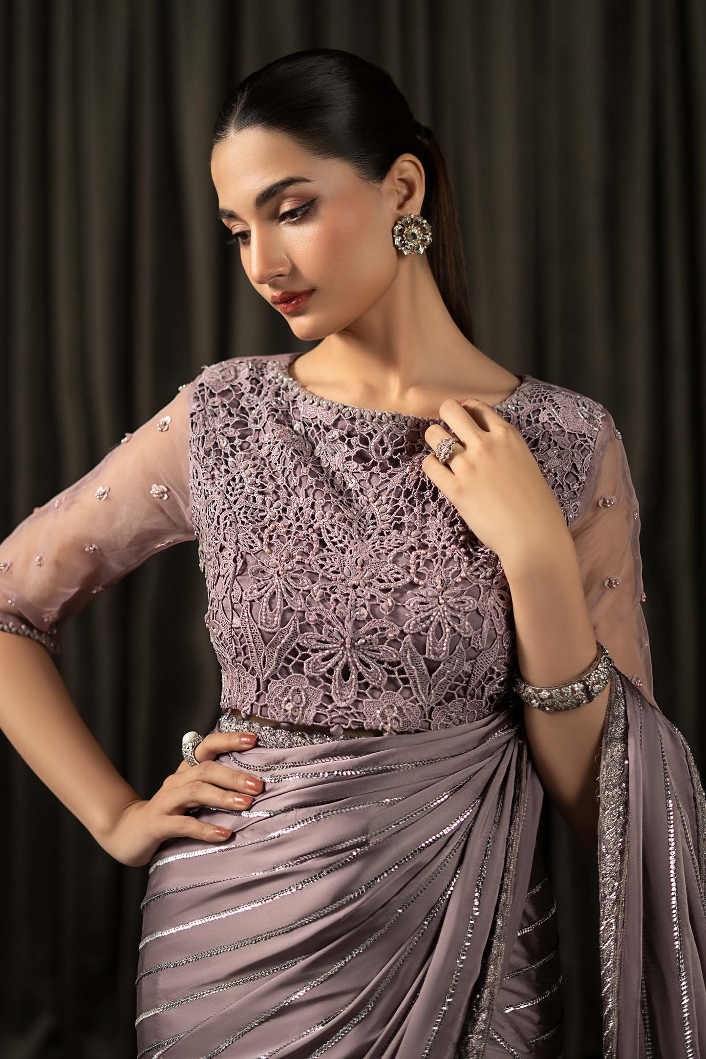 Embroidered Charmeuse Silk Saree