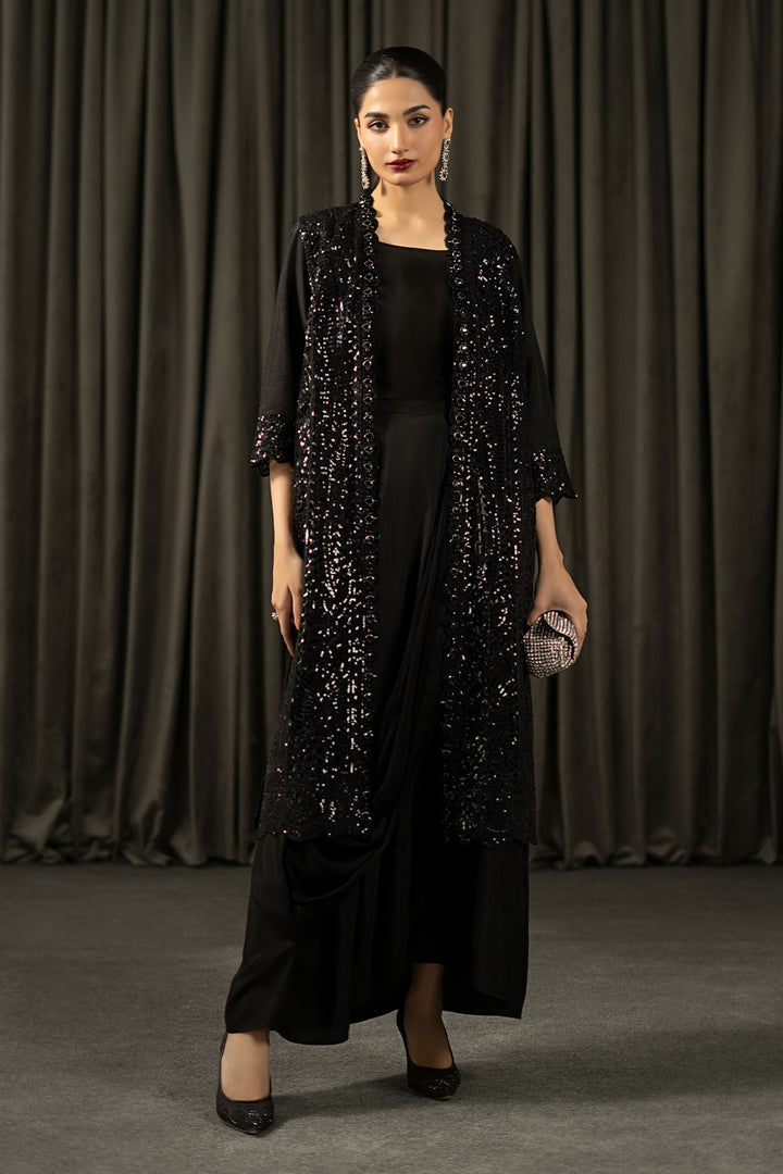 3 Piece Embroidered Organza Suit All Products MGL2605-ESM-BLK