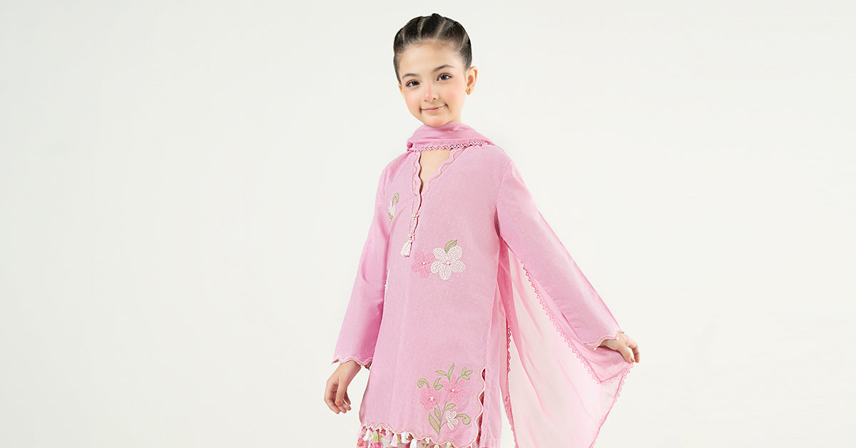 3 Piece Embroidered Cotton Brochia Jacquard Suit