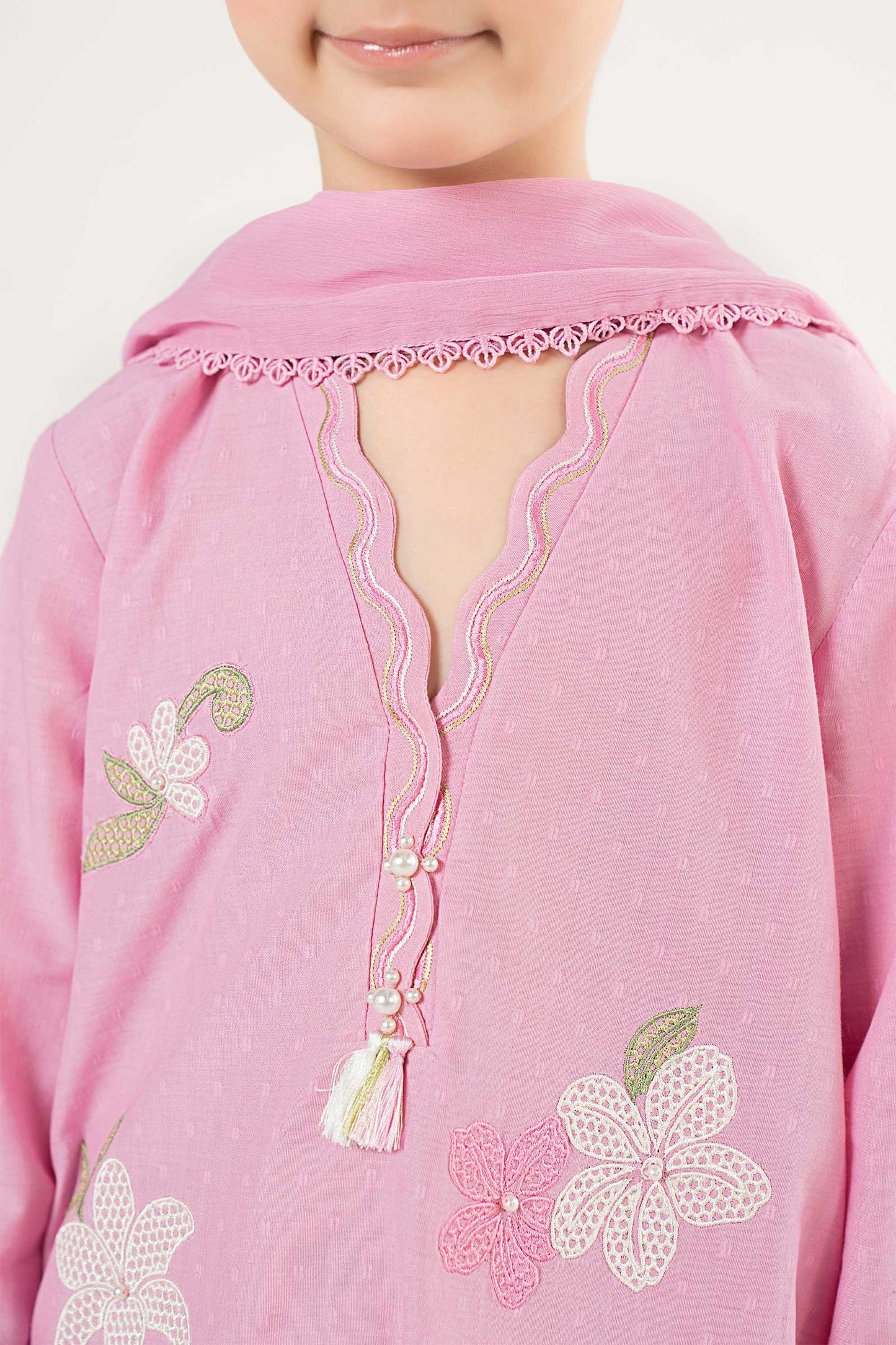3 Piece Embroidered Cotton Brochia Jacquard Suit