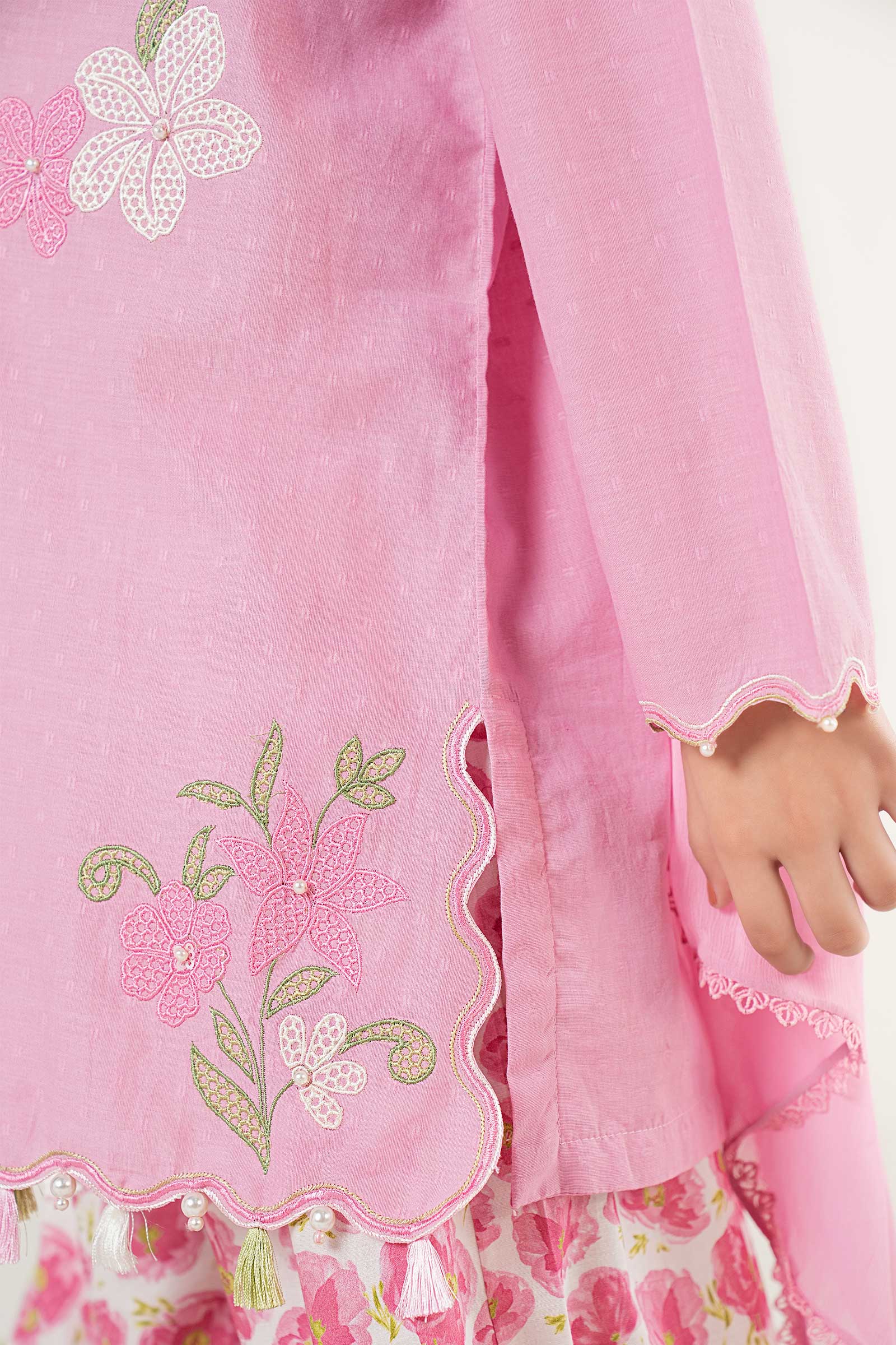 3 Piece Embroidered Cotton Brochia Jacquard Suit