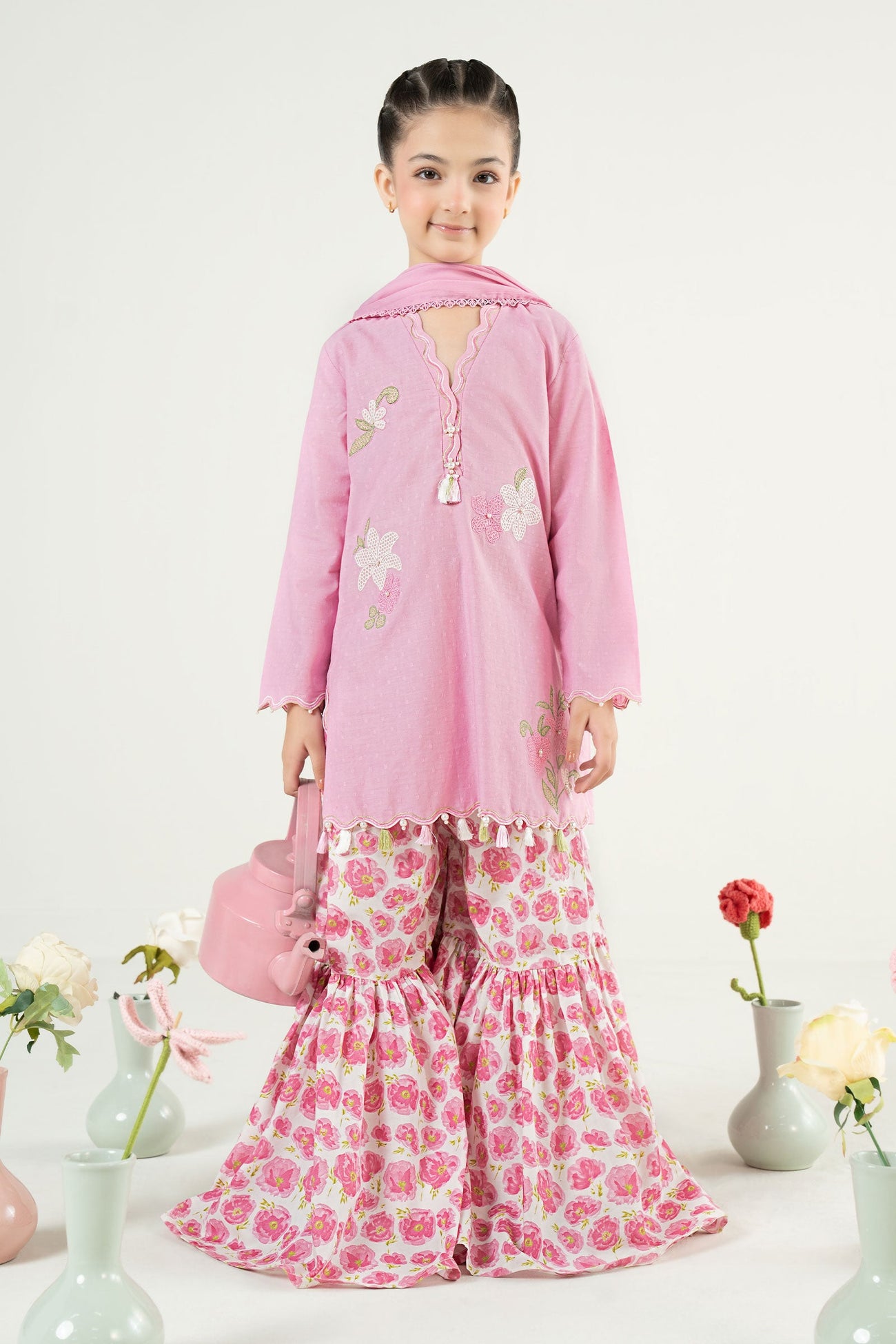 3 Piece Embroidered Cotton Brochia Jacquard Suit