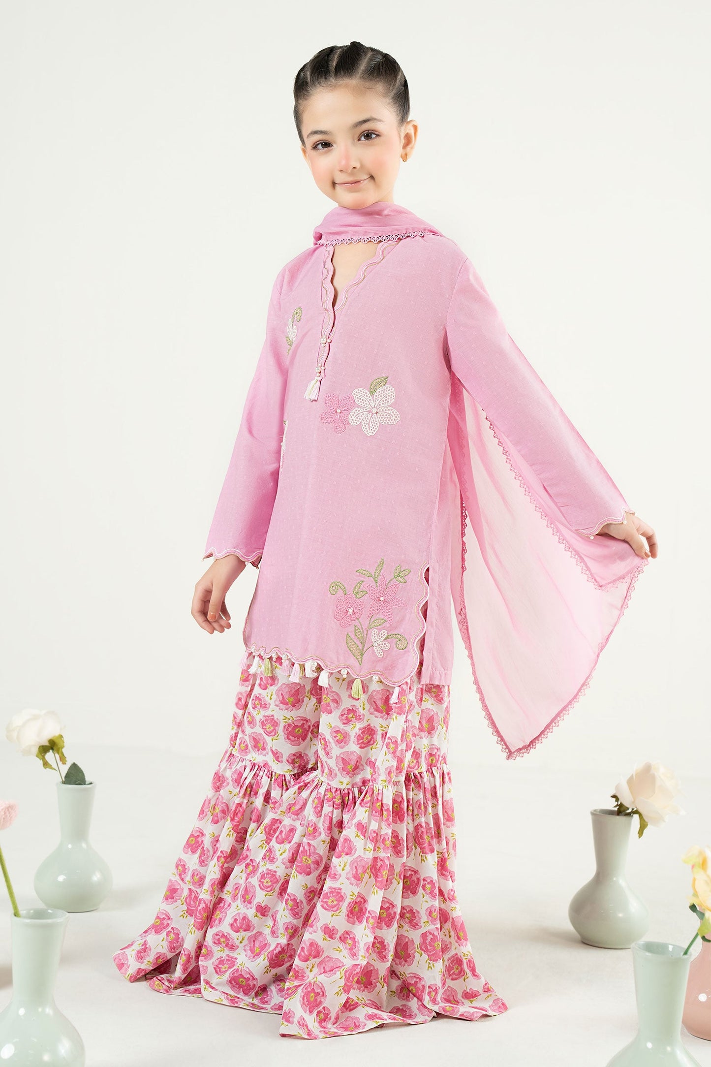 3 Piece Embroidered Cotton Brochia Jacquard Suit