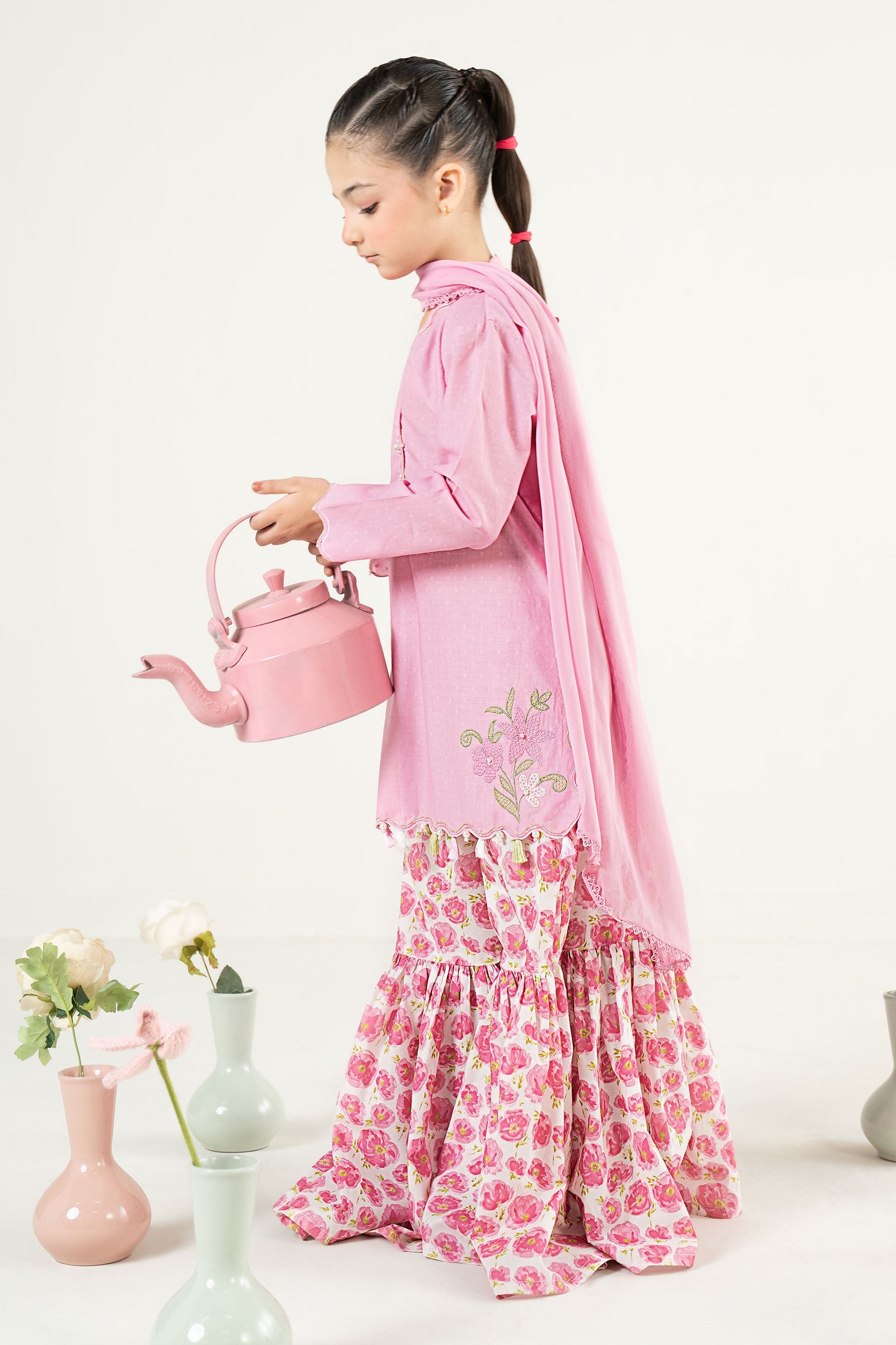 3 Piece Embroidered Cotton Brochia Jacquard Suit