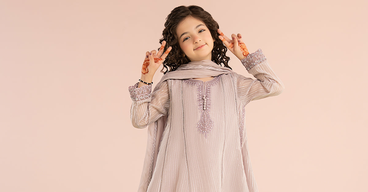 3 Piece Embroidered Striped Lurex Yarn Dyed Suit