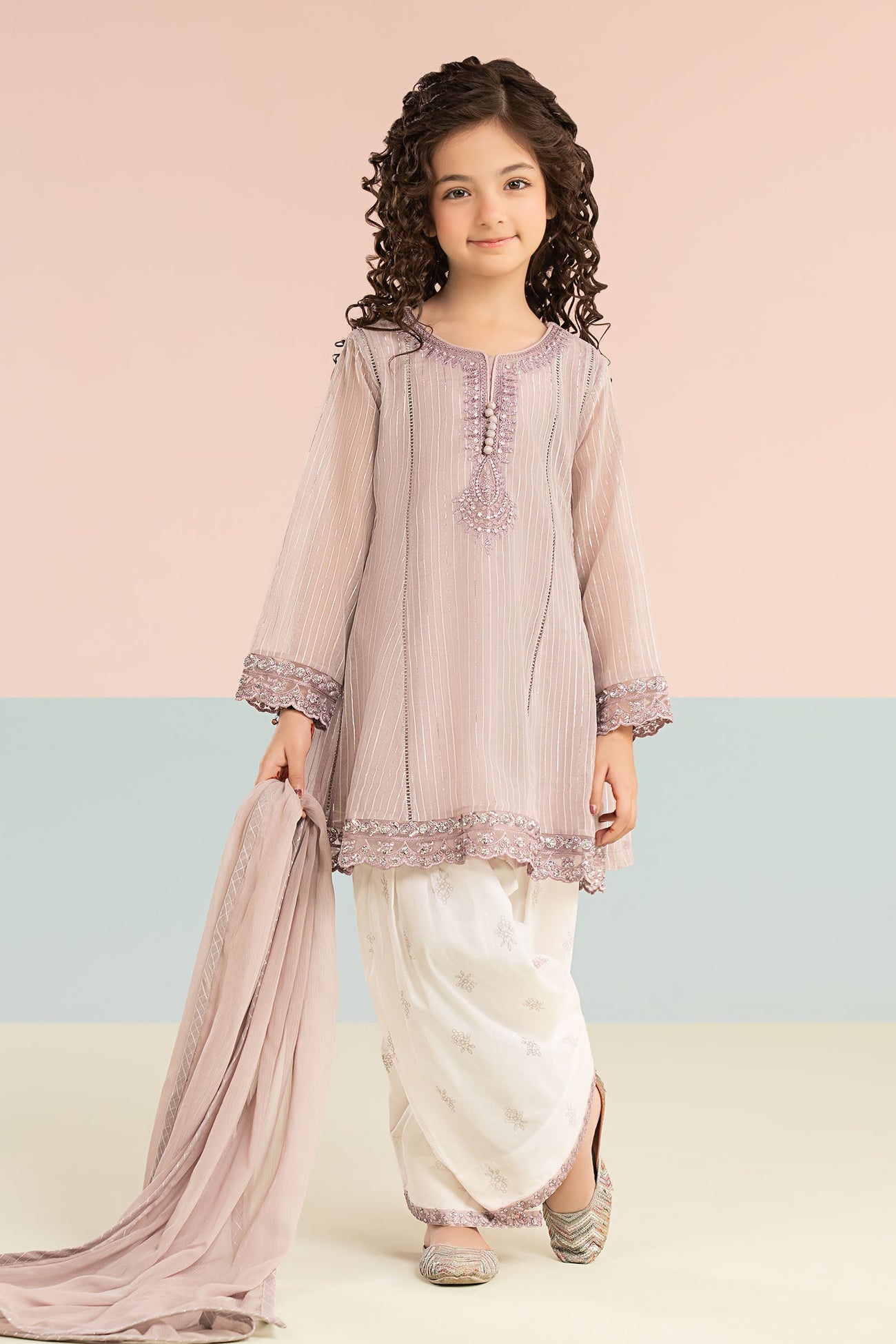 3 Piece Embroidered Striped Lurex Yarn Dyed Suit