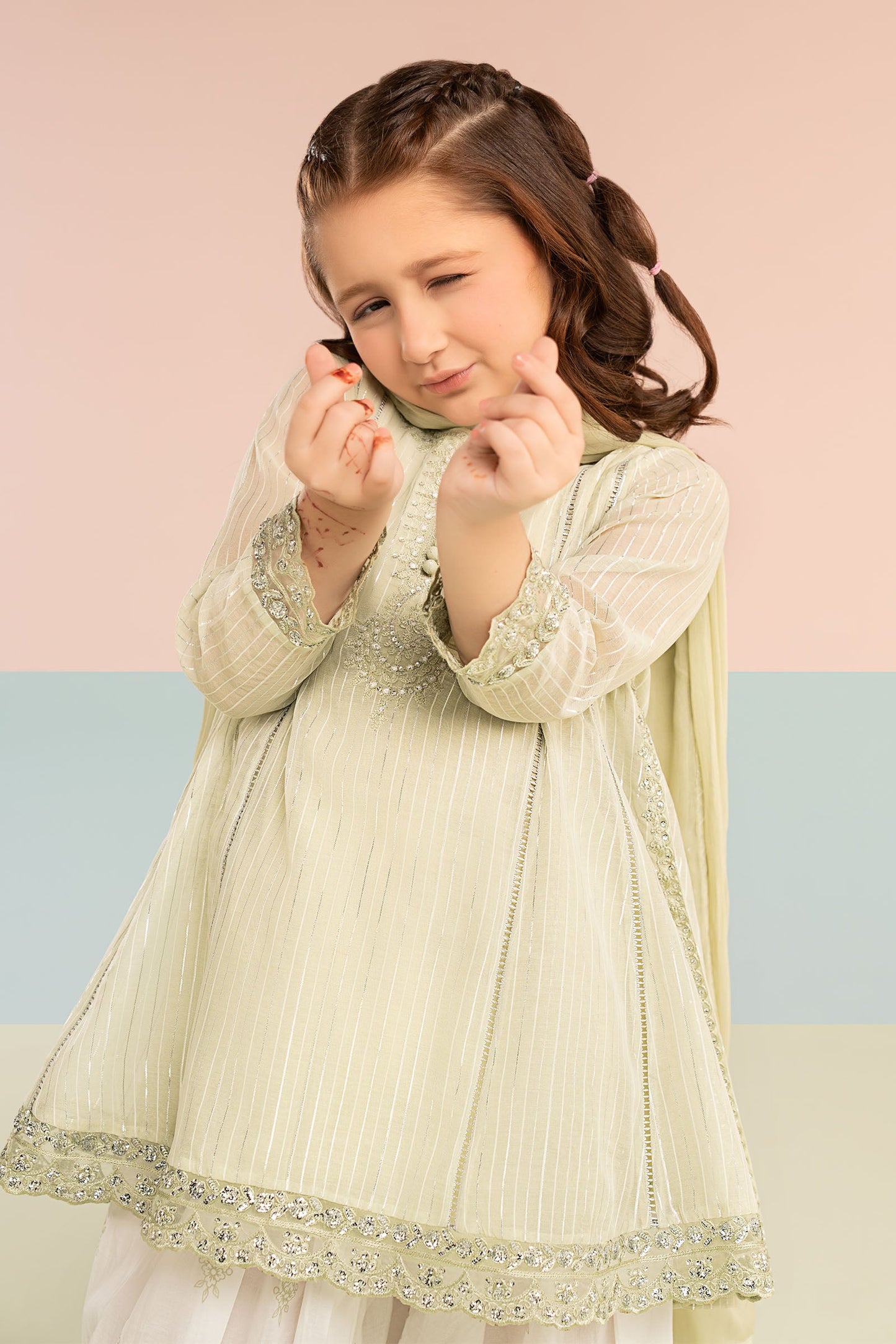 3 Piece Embroidered Striped Lurex Yarn Dyed Suit