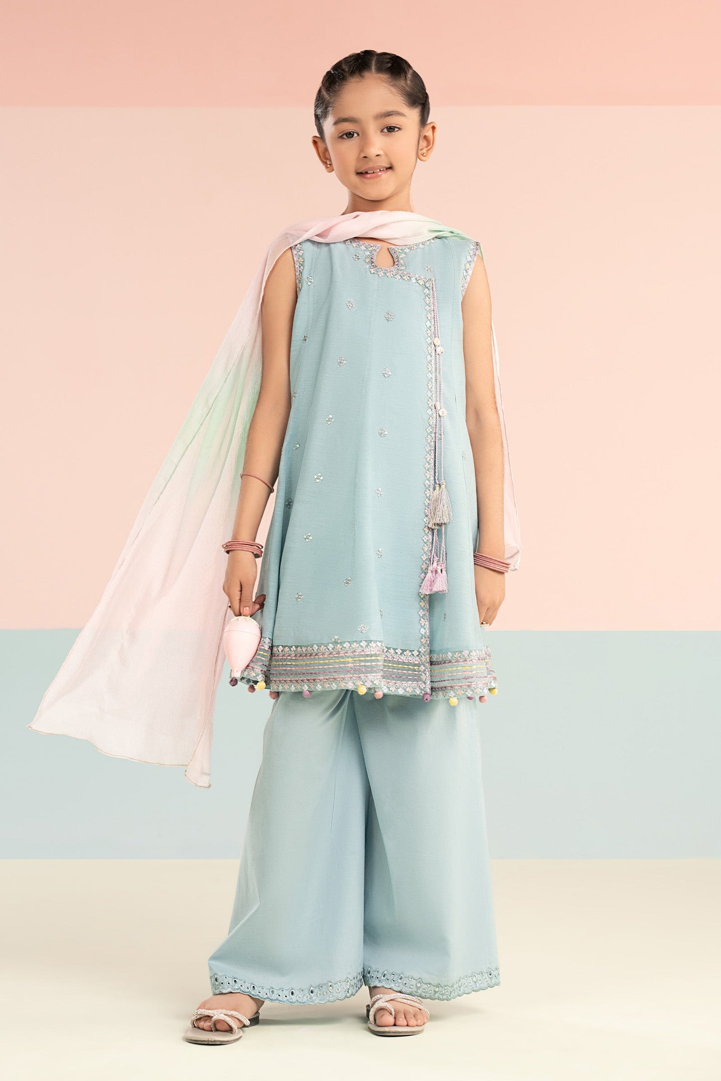 3 Piece Embroidered Paper Cotton Suit