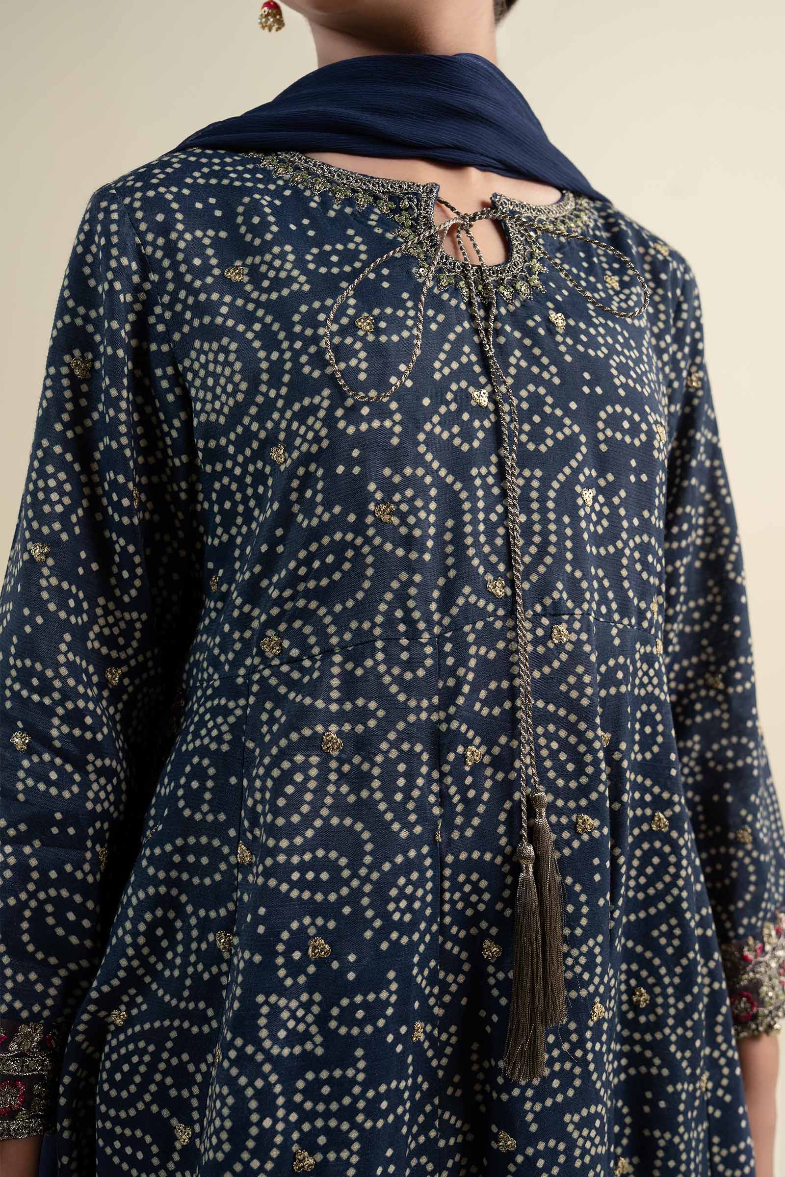 3 Piece Embroidered Raw Silk Suit