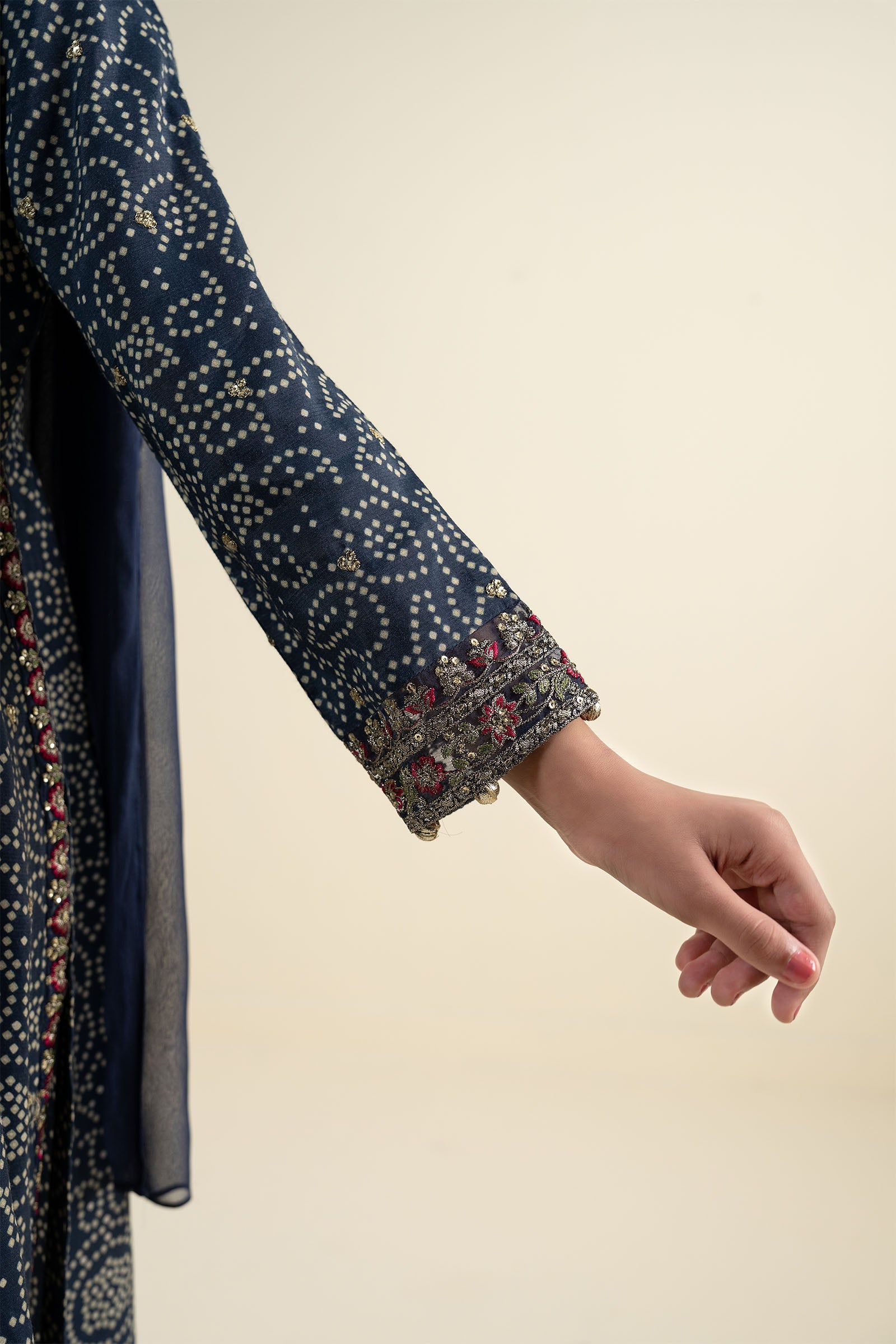 3 Piece Embroidered Raw Silk Suit
