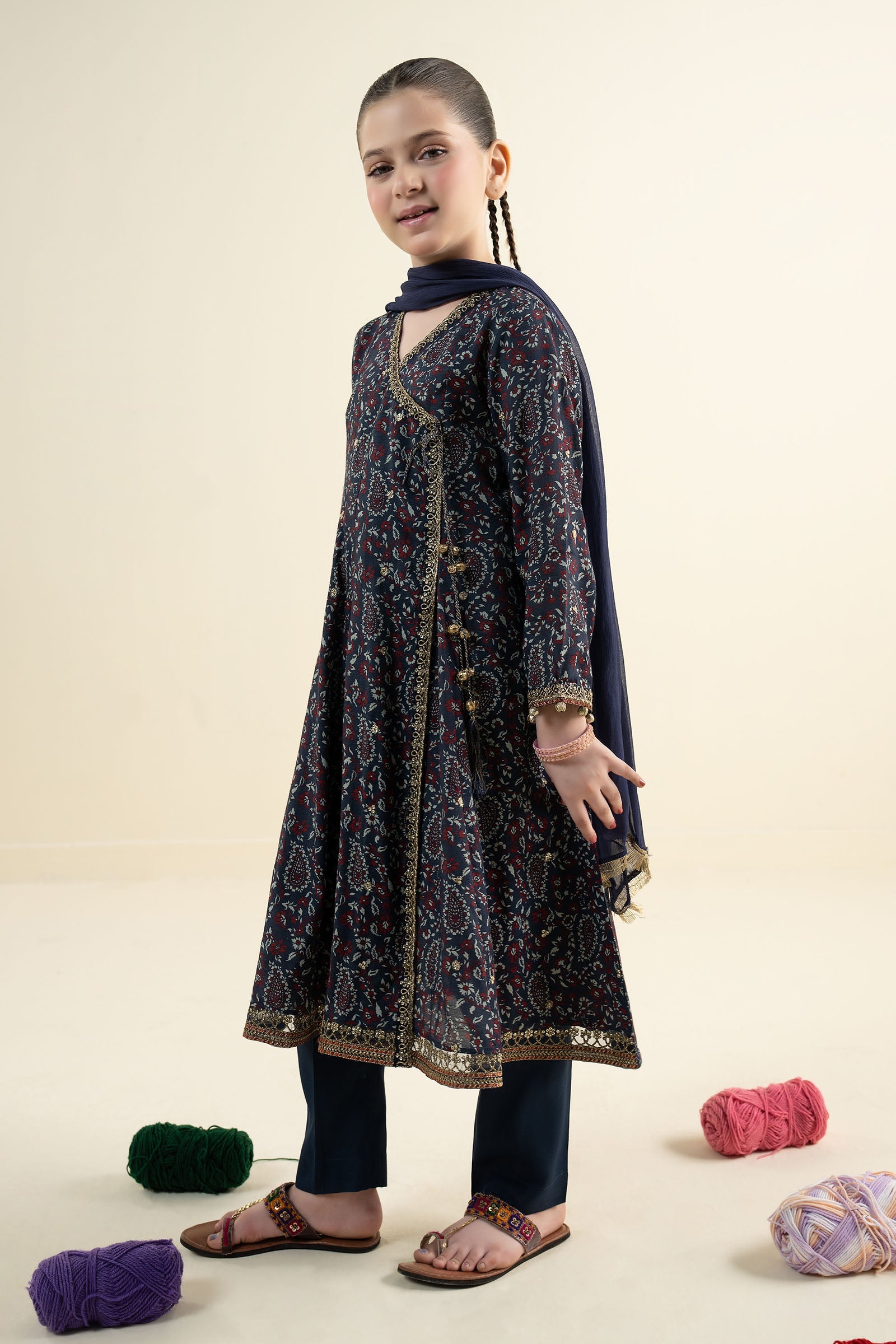3 Piece Embroidered Raw Silk Suit