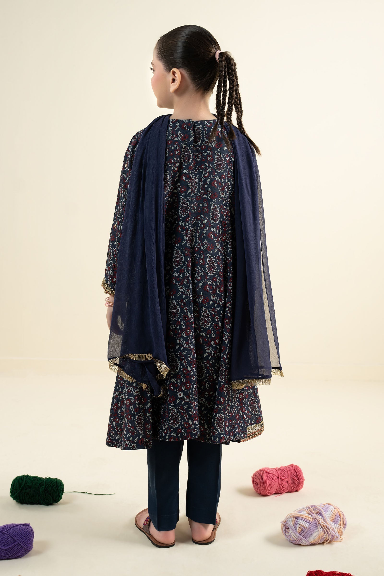 3 Piece Embroidered Raw Silk Suit