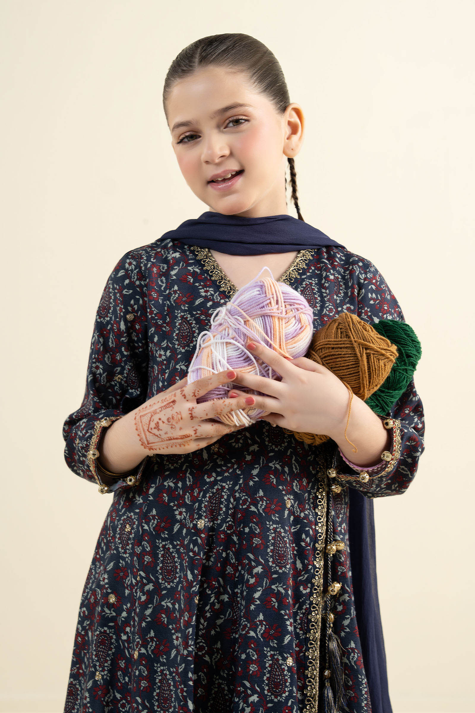 3 Piece Embroidered Raw Silk Suit