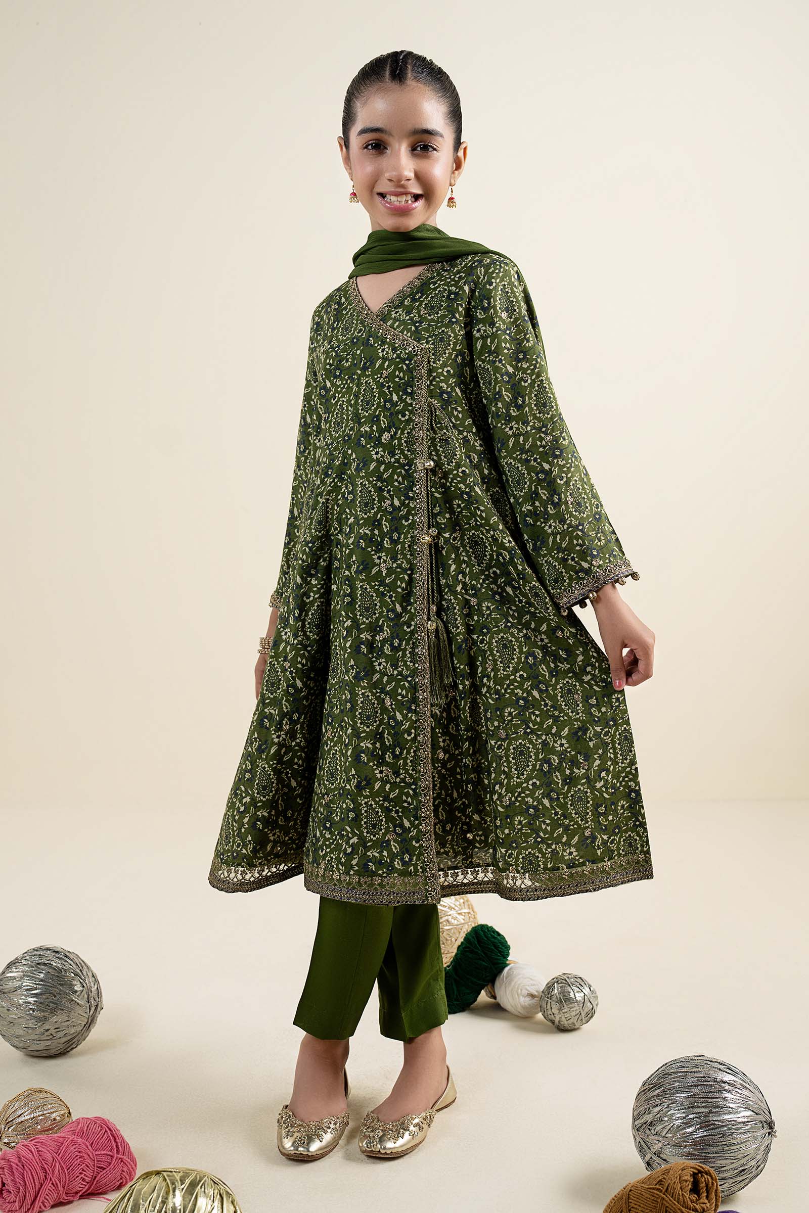 3 Piece Embroidered Raw Silk Suit