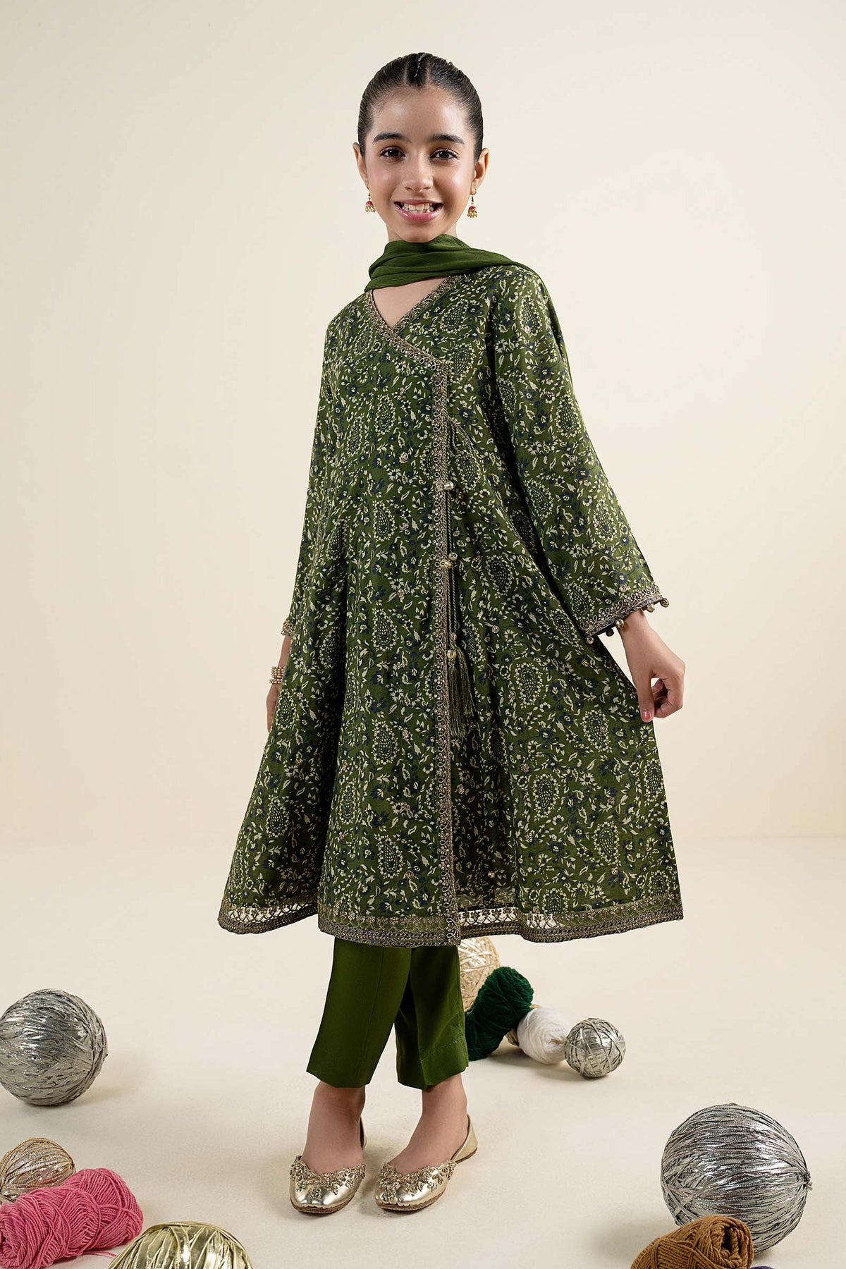 3 Piece Embroidered Raw Silk Suit