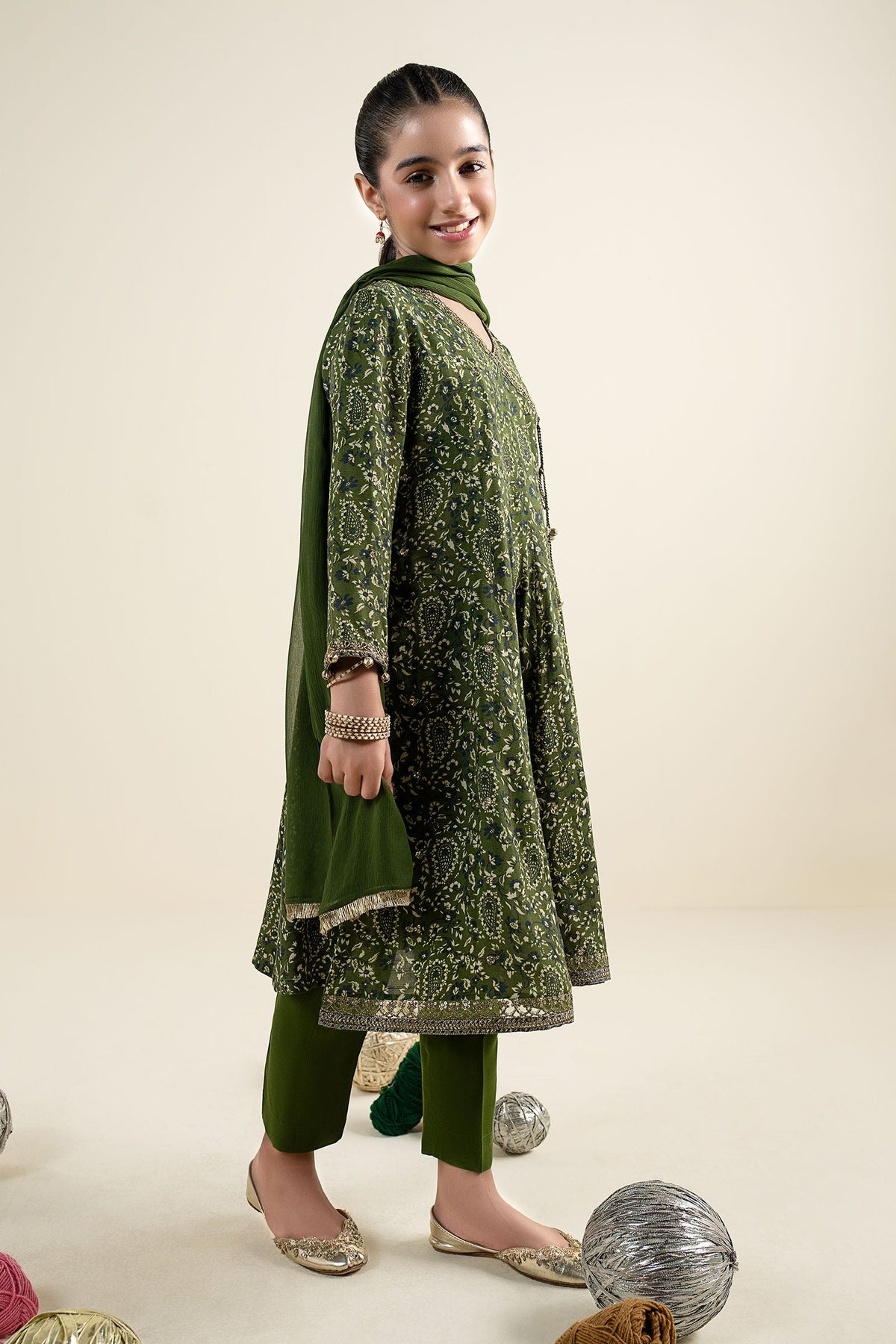 3 Piece Embroidered Raw Silk Suit