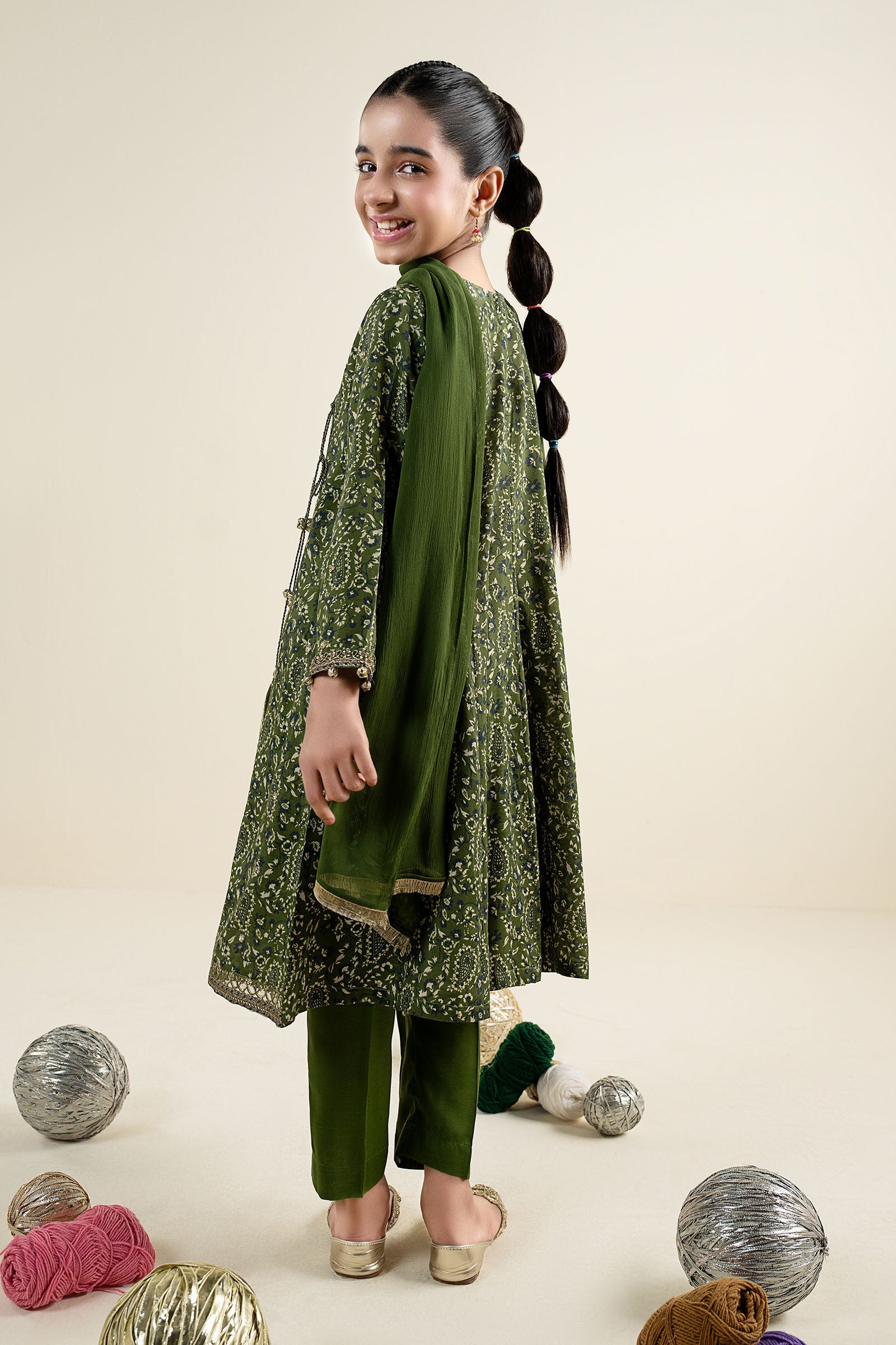 3 Piece Embroidered Raw Silk Suit