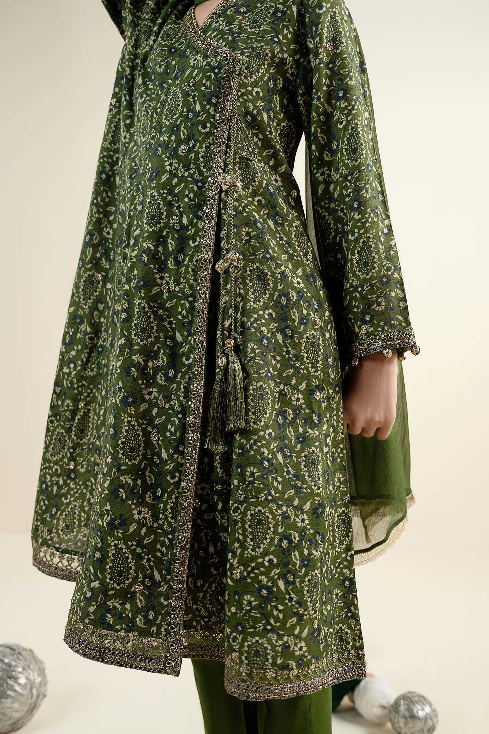 3 Piece Embroidered Raw Silk Suit