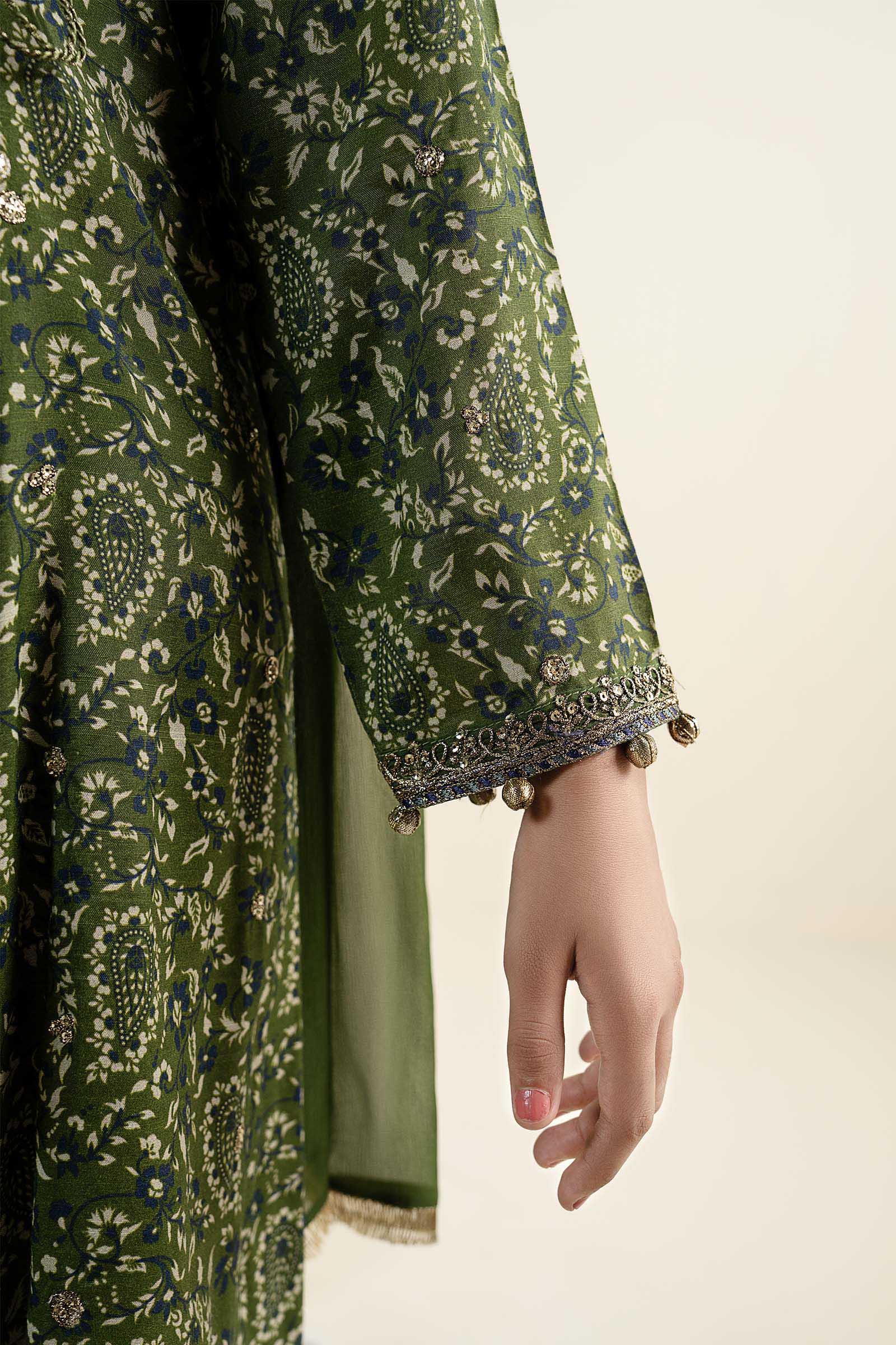 3 Piece Embroidered Raw Silk Suit