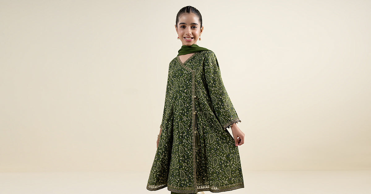 3 Piece Embroidered Raw Silk Suit