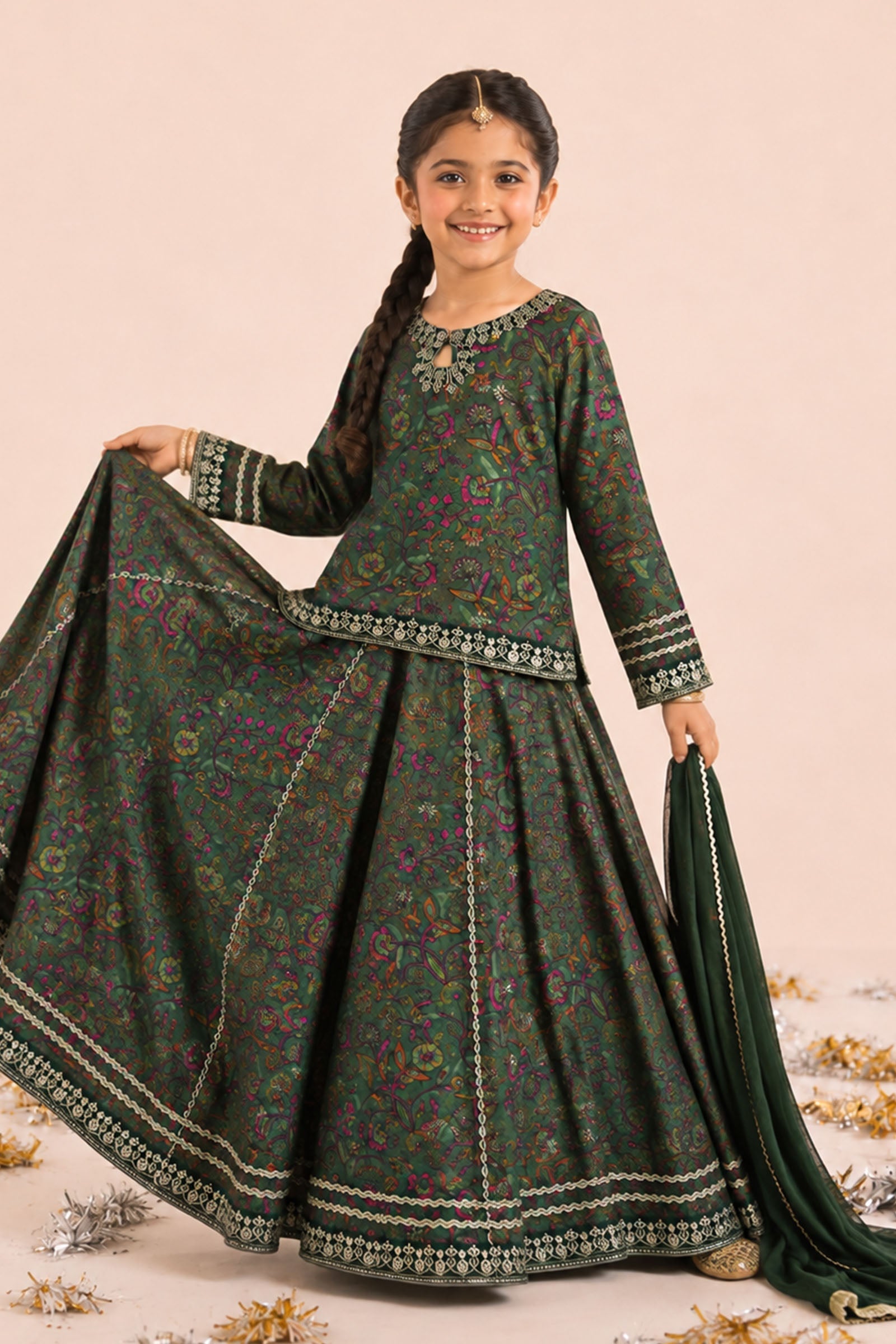 3 Piece Embroidered Raw Silk Suit