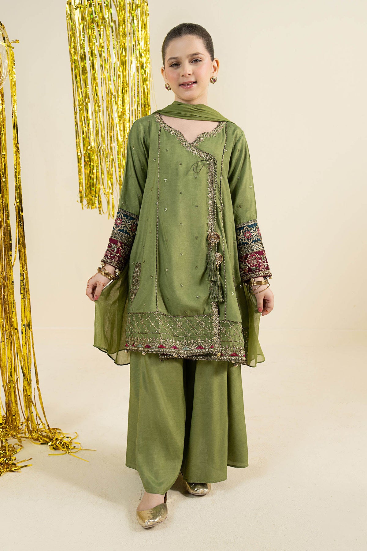 3 Piece Embroidered Raw Silk Suit