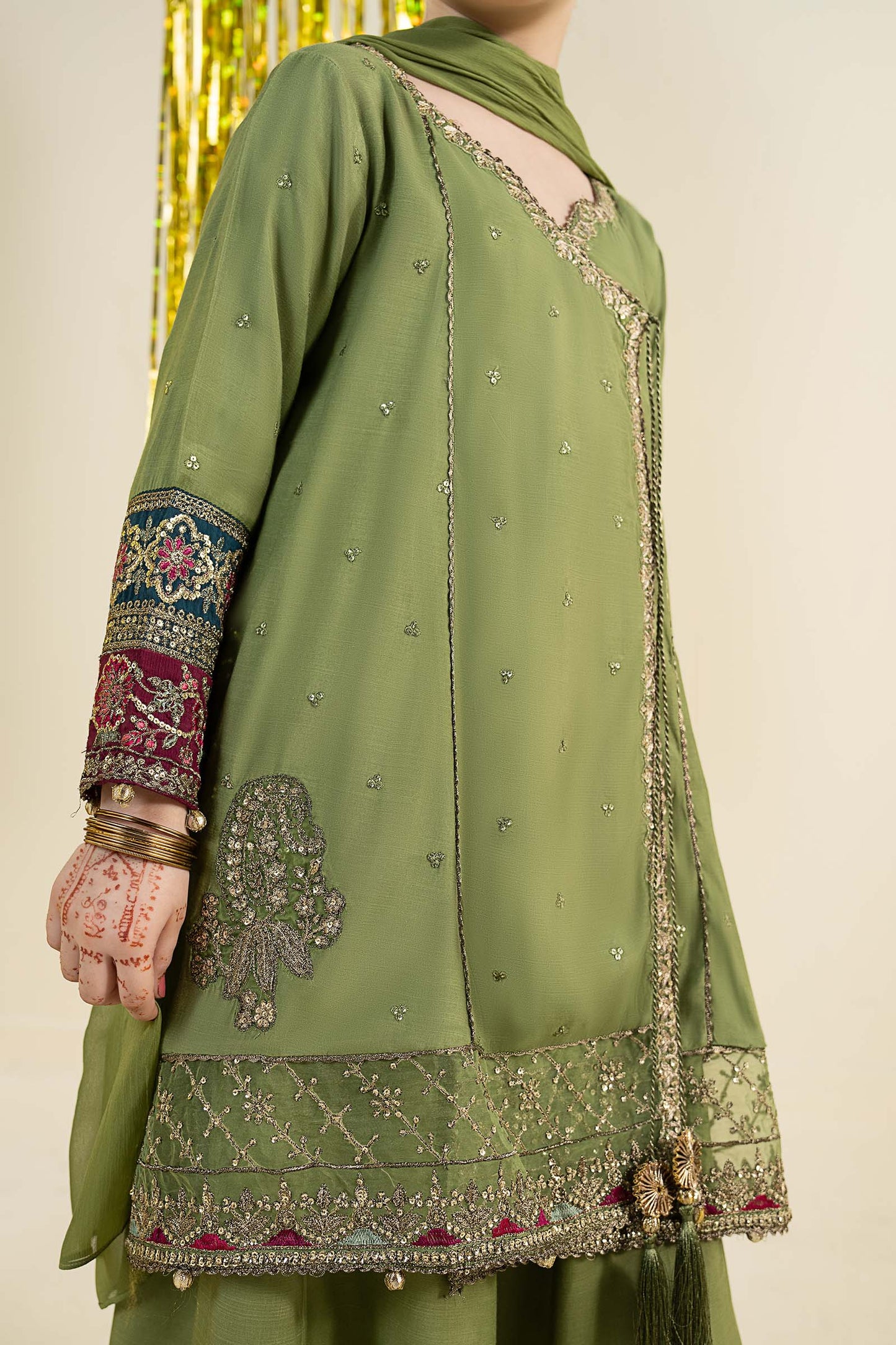 3 Piece Embroidered Raw Silk Suit