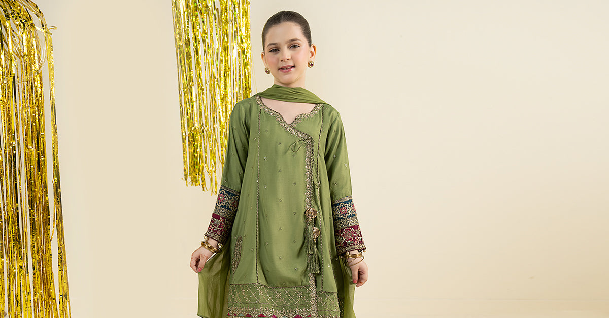 3 Piece Embroidered Raw Silk Suit
