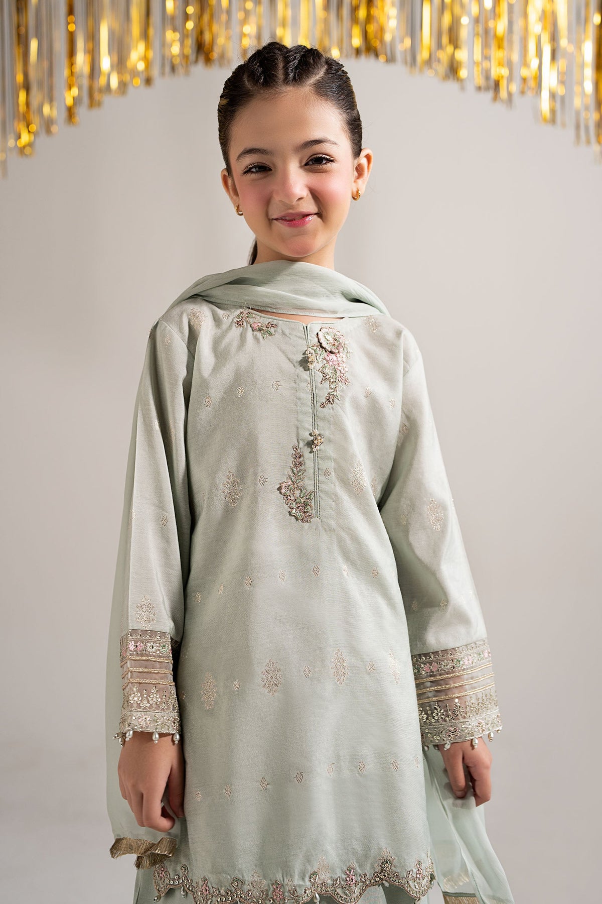 3 Piece Embroidered Staple Lurex Suit