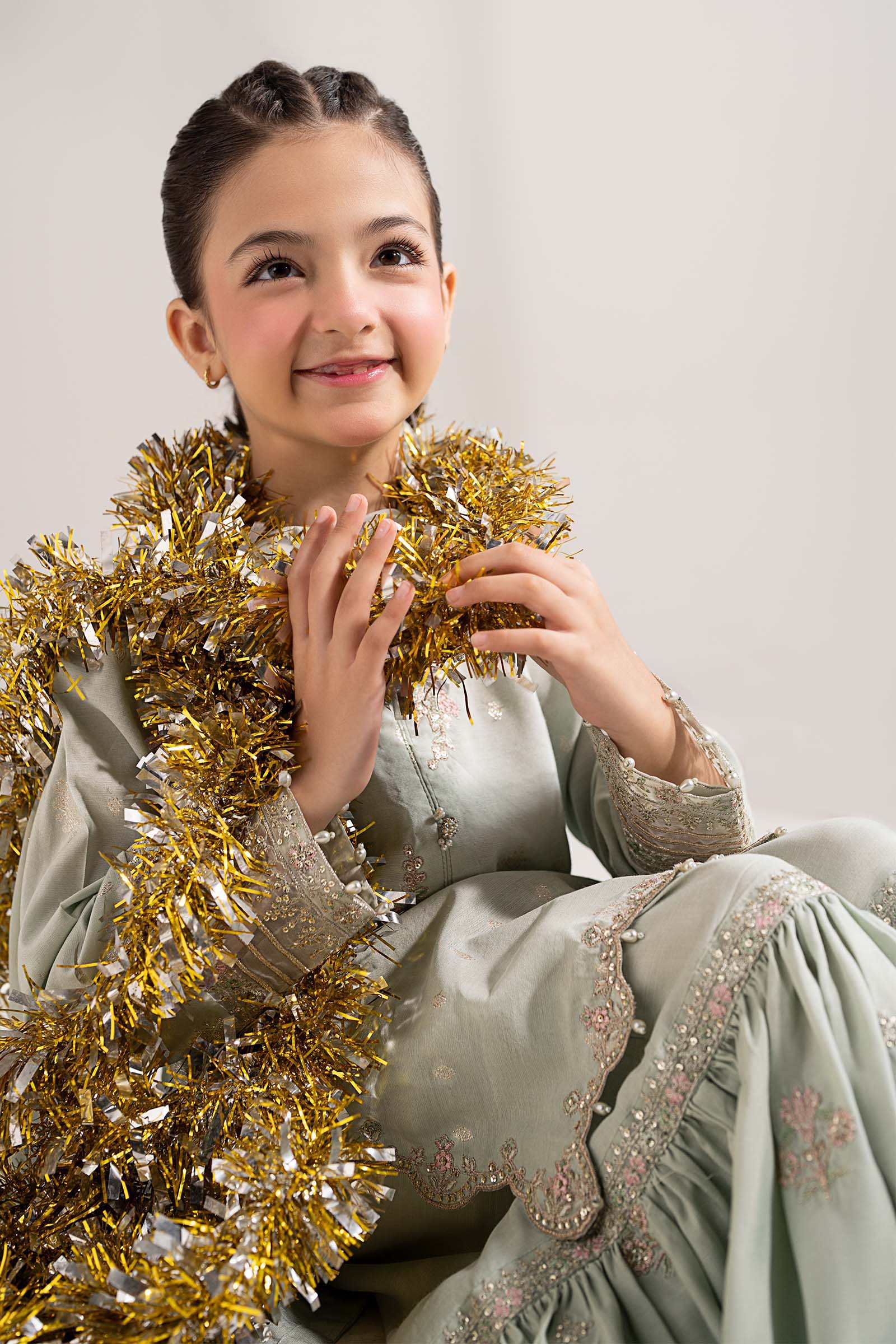 3 Piece Embroidered Staple Lurex Suit