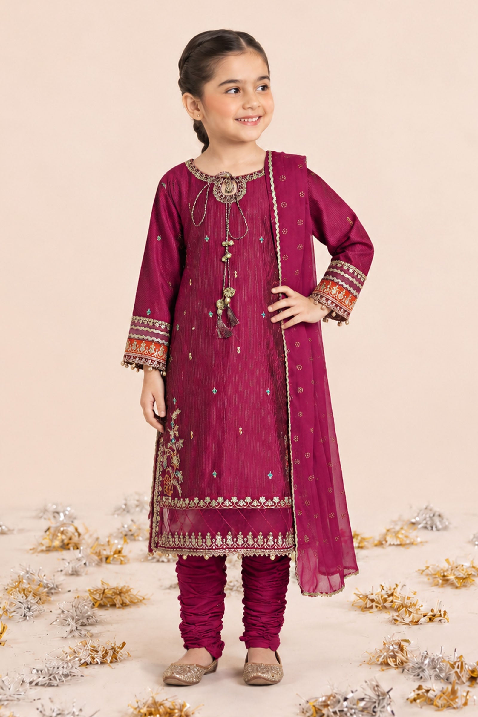 3 Piece Embroidered Yarn Dyed Stripe Suit