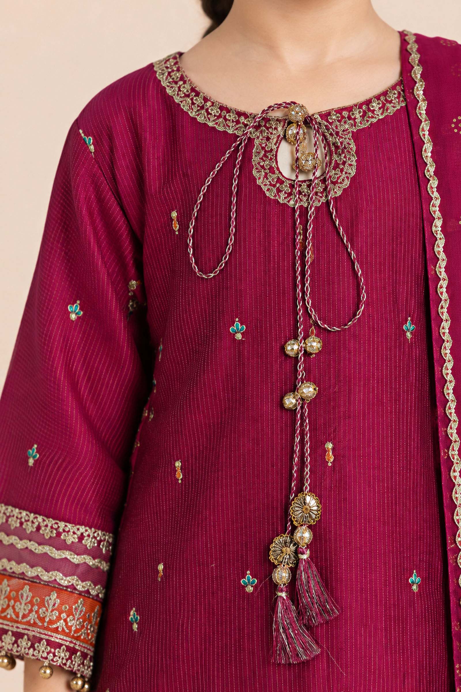 3 Piece Embroidered Yarn Dyed Stripe Suit