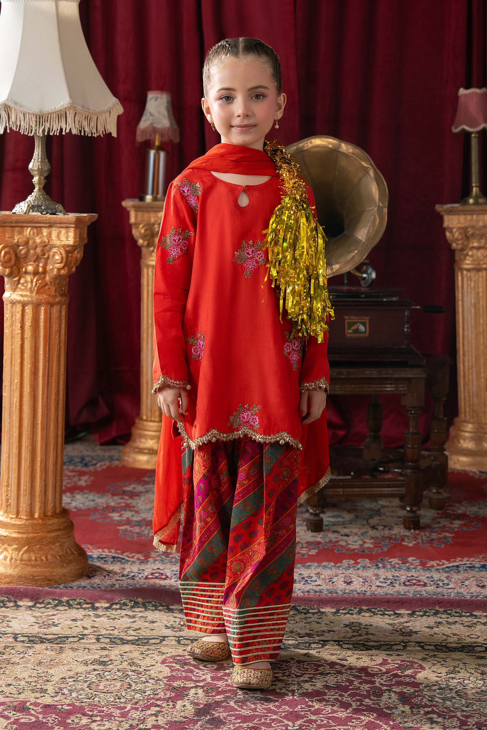 3 Piece Embroidered Raw Silk Suit