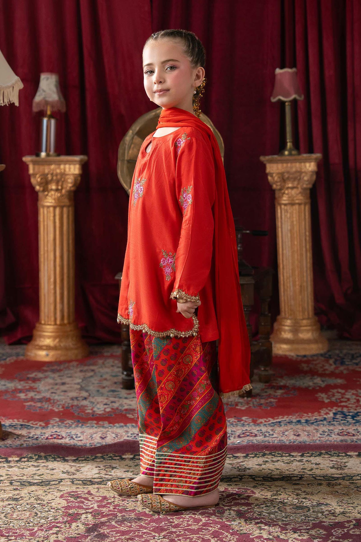 3 Piece Embroidered Raw Silk Suit