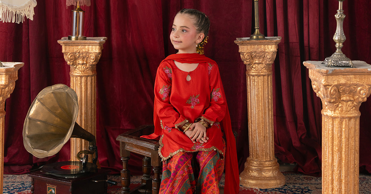 3 Piece Embroidered Raw Silk Suit