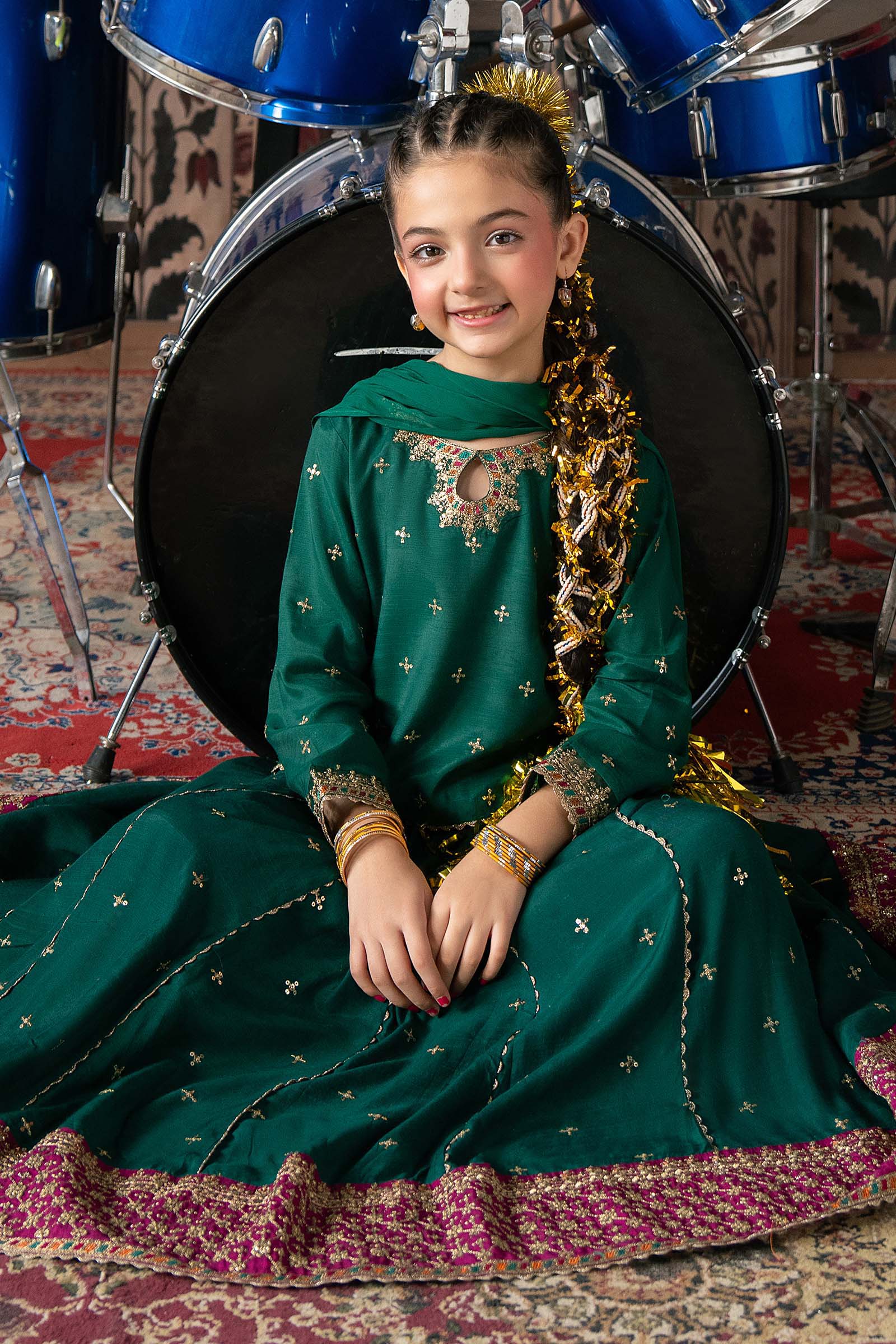 3 Piece Embroidered Raw Silk Suit